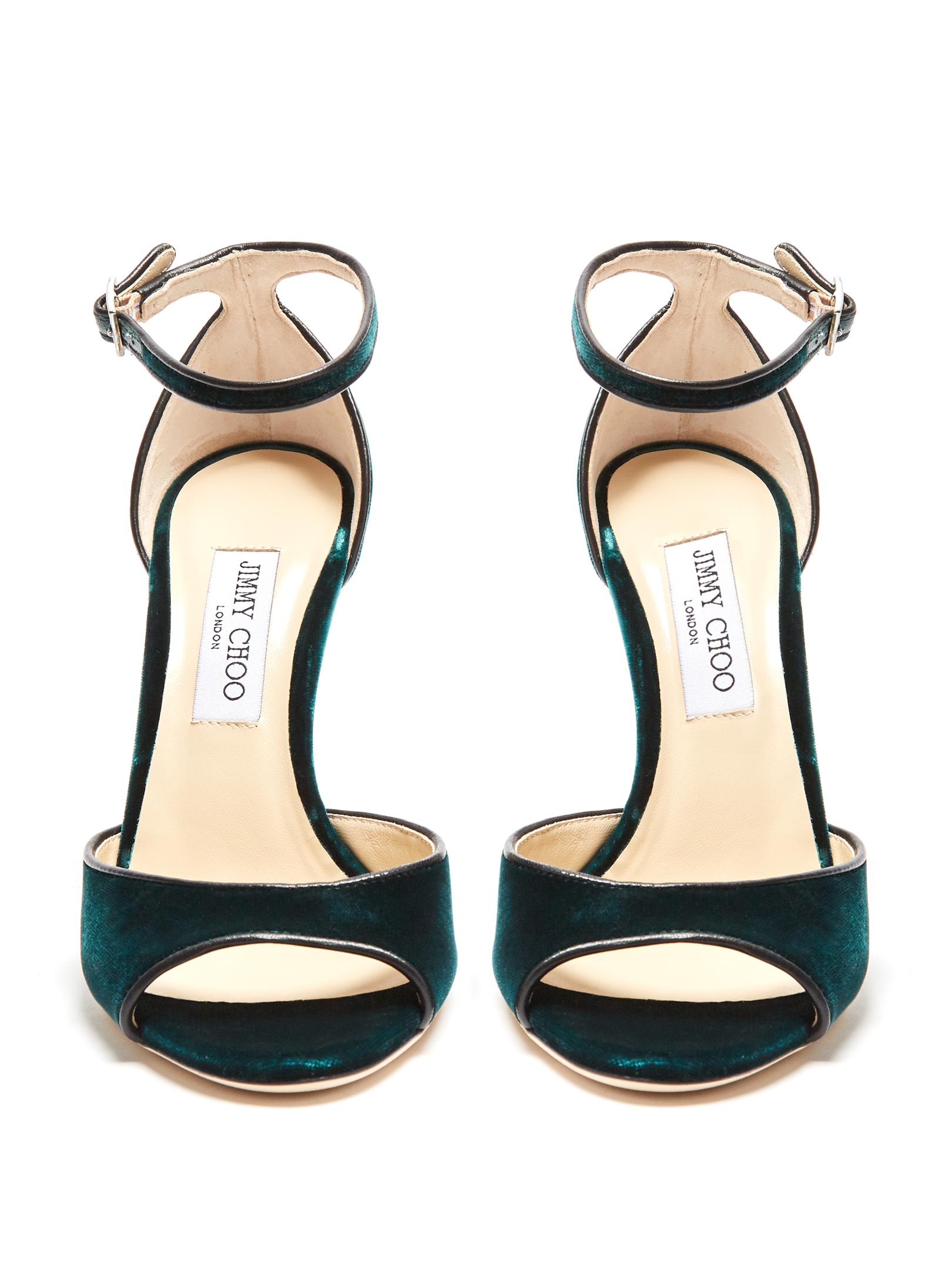 Jimmy Choo Annie 100mm Crushed-velvet Sandals in Dark Green (Green) - Lyst