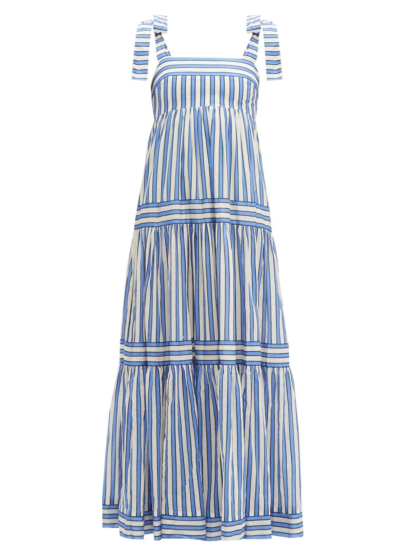 Zimmermann Verity Stripe & Tiered Cotton Dress in Blue | Lyst