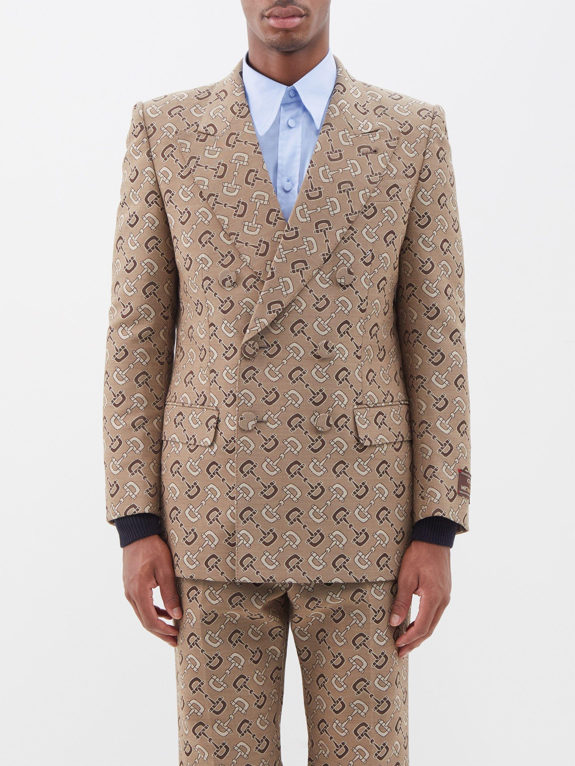 Gucci Double-breasted Horsebit Cotton-blend Suit Jacket in Natural for Men  | Lyst