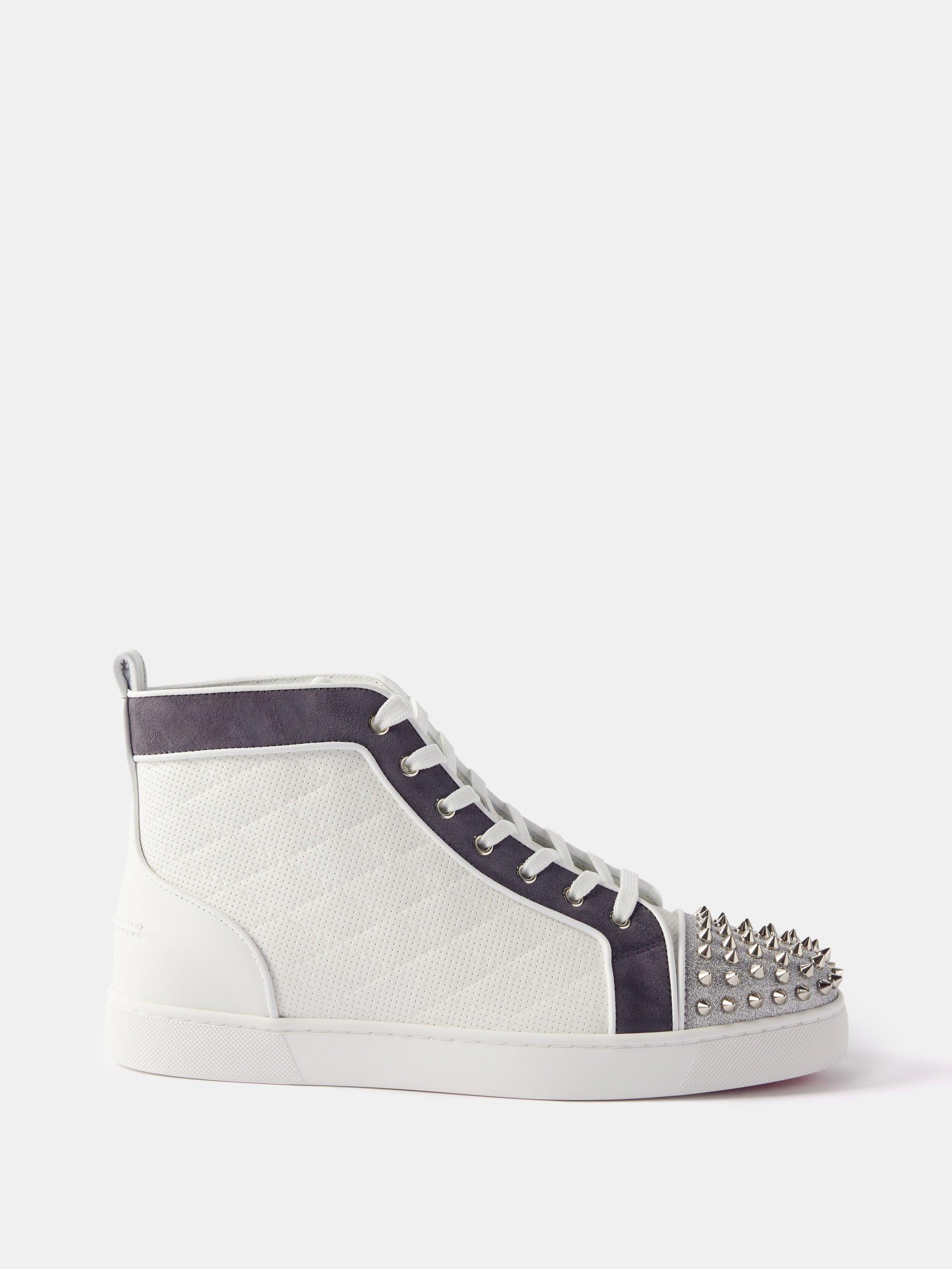 Christian Louboutin Louis Spike-embellished Leather High-top Trainers In  White