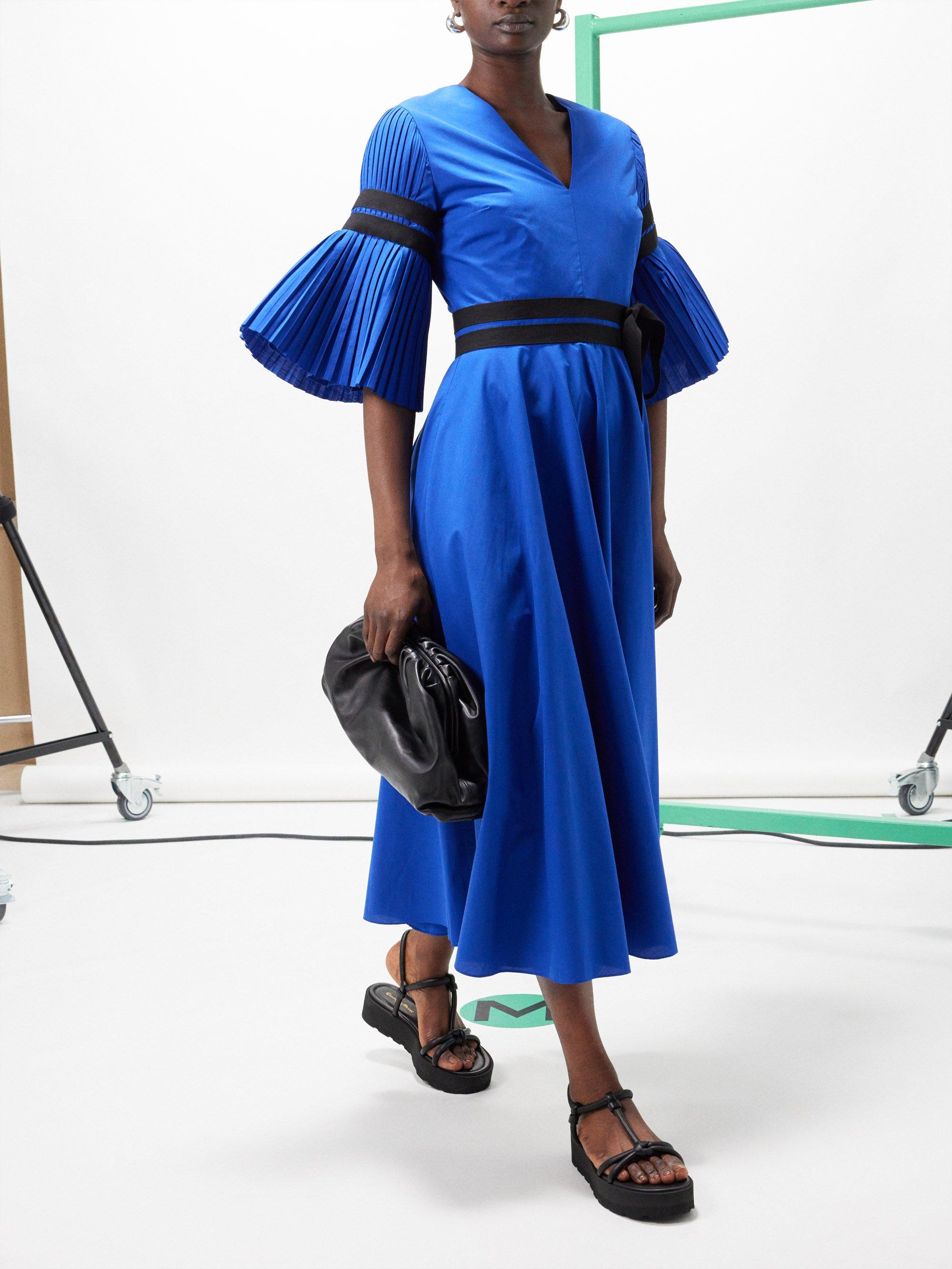 ROKSANDA Amalia Pleated sleeve Poplin Midi Dress in Blue Lyst