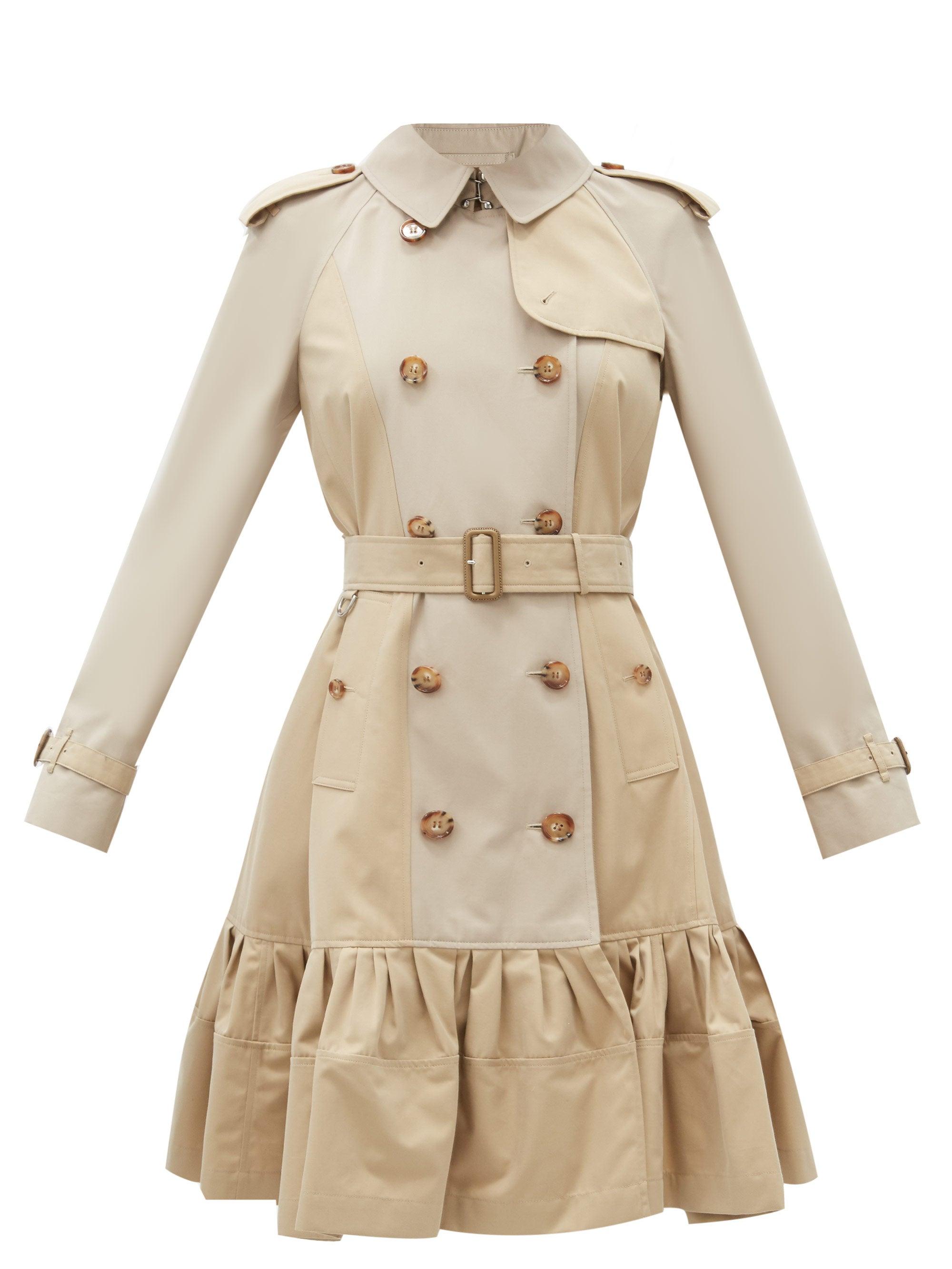 Burberry Clayhall Ruffled-hem Cotton-gabardine Trench Coat in Natural | Lyst