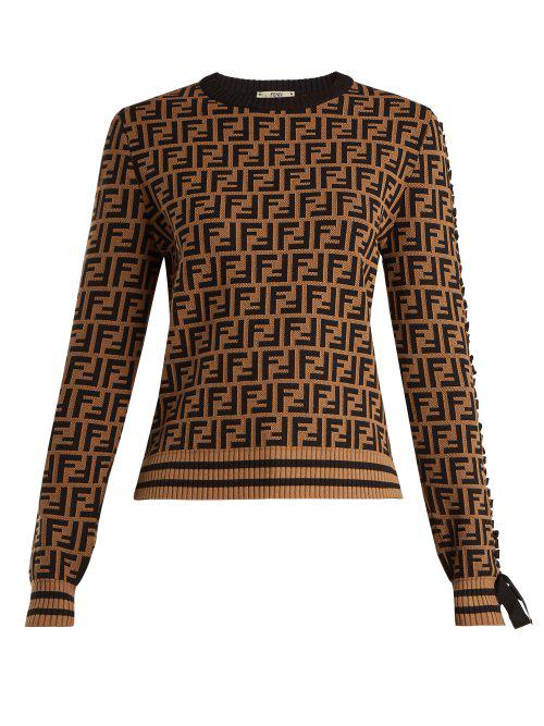 Fendi Logo-knit Sweater in Brown - Lyst