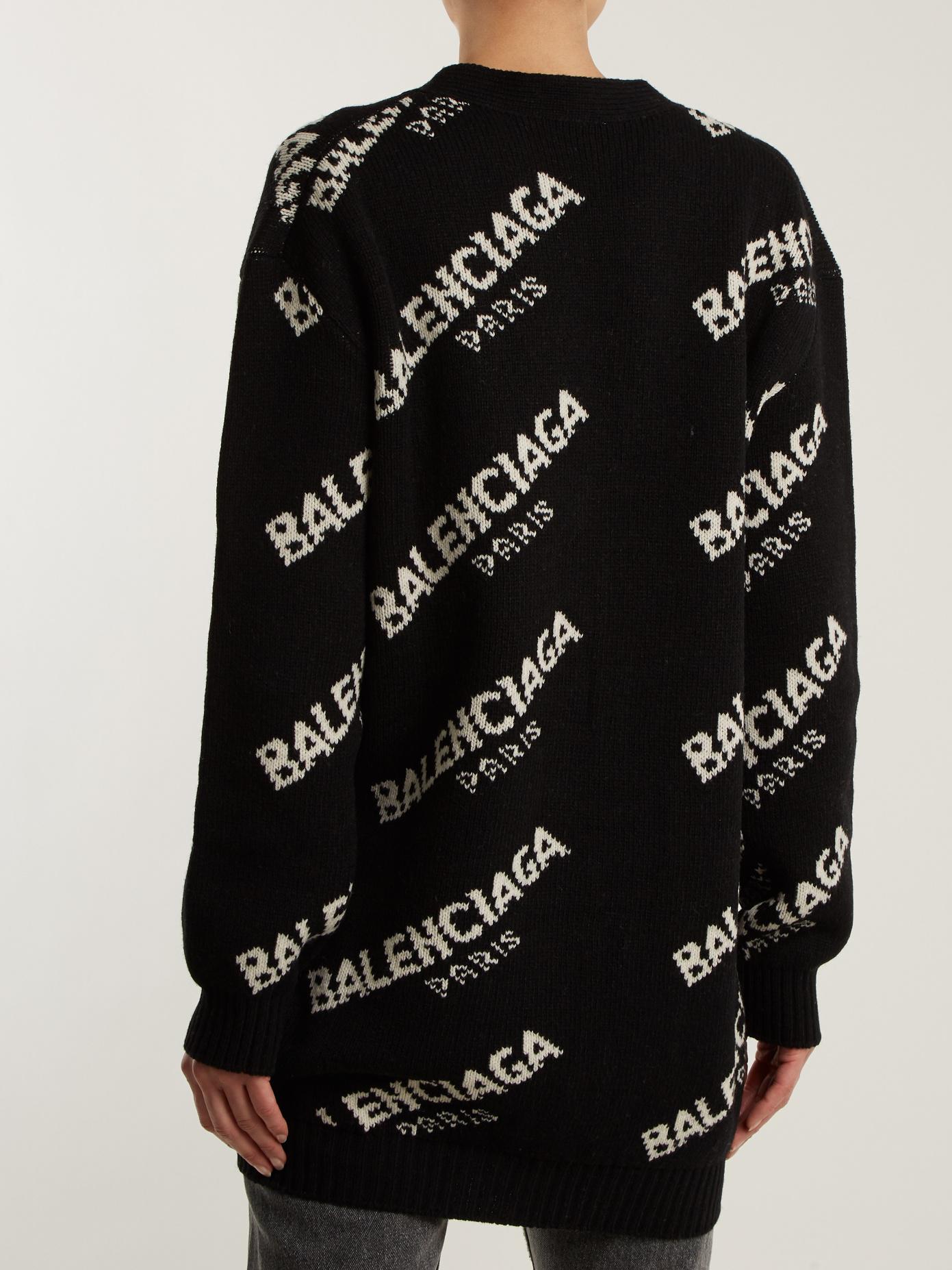 Balenciaga Denim Long-sleeved Logo Cardigan in Black White (Black) | Lyst