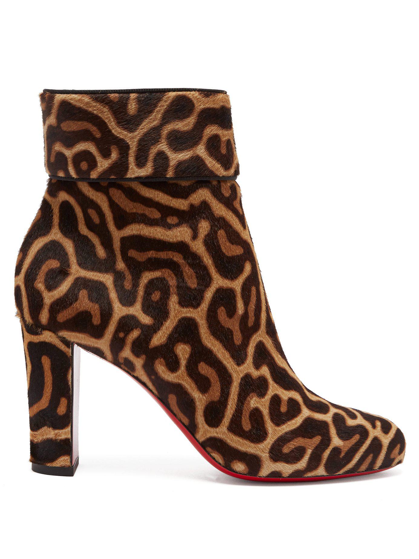 Christian Louboutin Moulamax 85 Leopard Print Pony Hair Ankle Boots in  Brown | Lyst