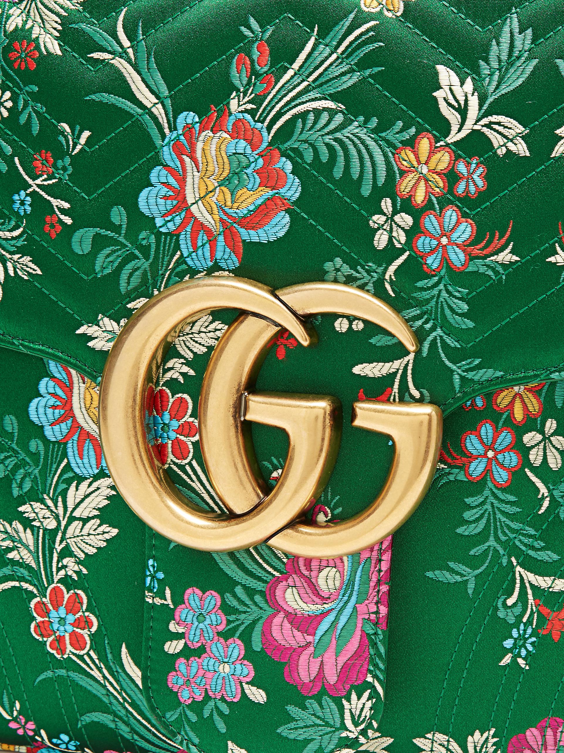 Gucci Satin Gg Marmont Maxi Floral-jacquard Shoulder Bag in Green - Lyst