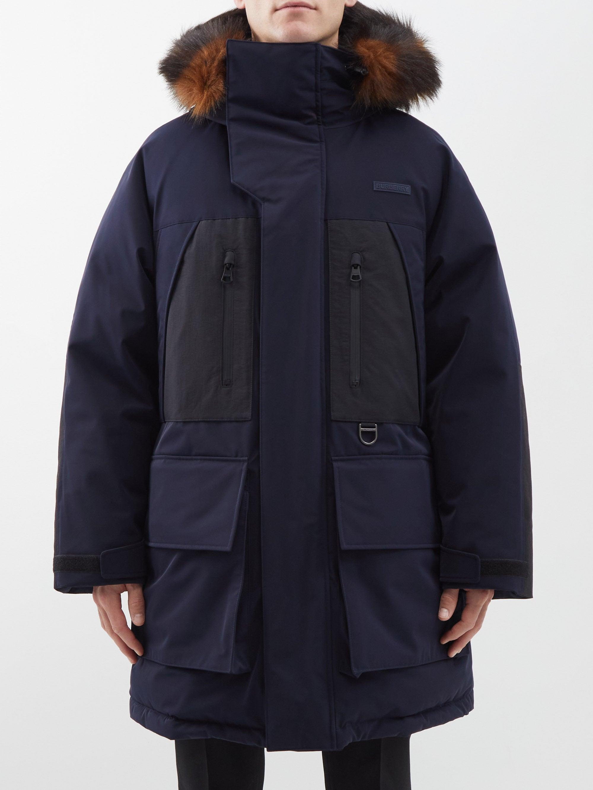 Burberry Faux Furtrim Twill Hooded Parka in Blue for Men Lyst