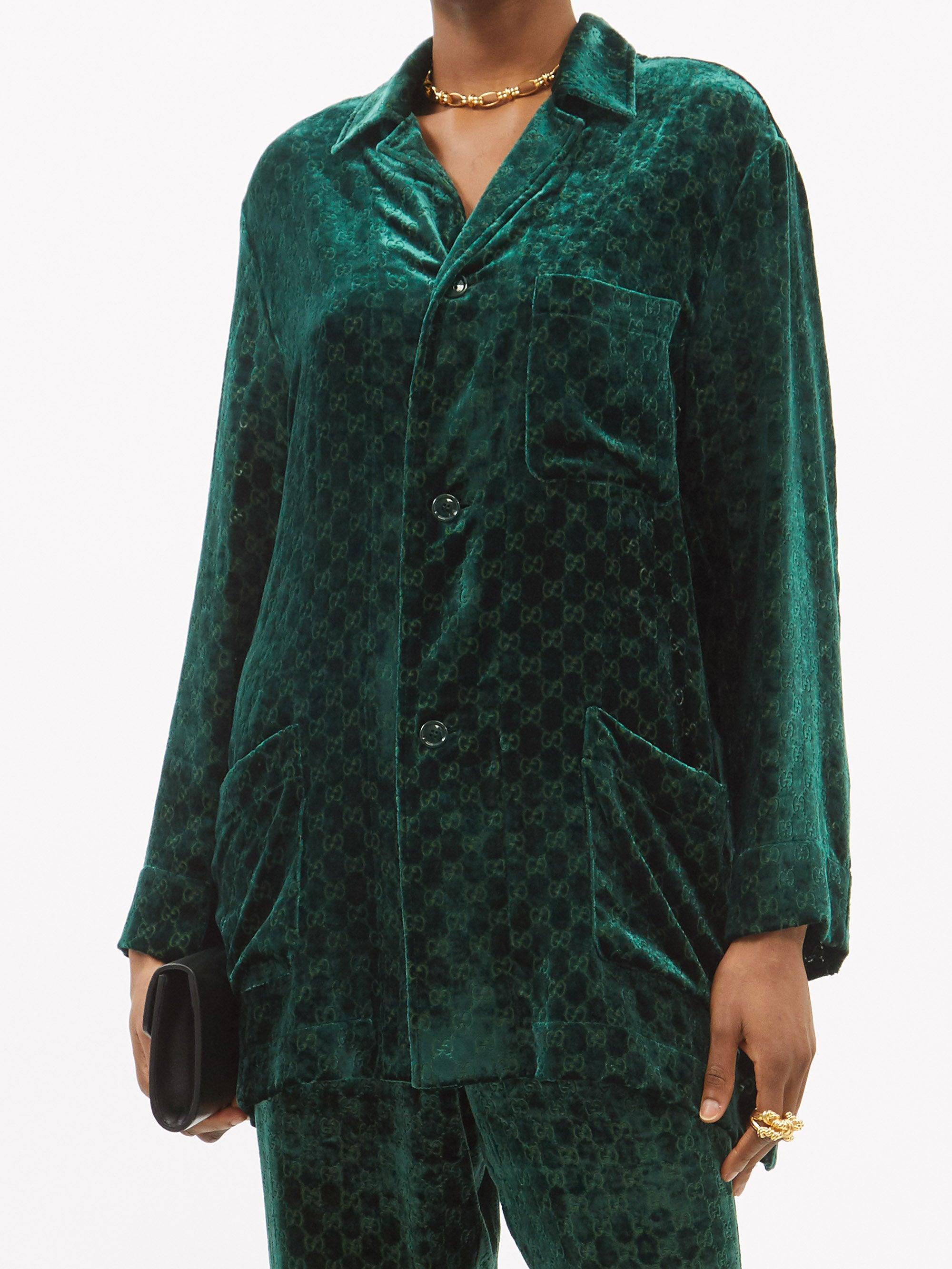 Gucci GG-devoré Velvet Shirt in Green | Lyst