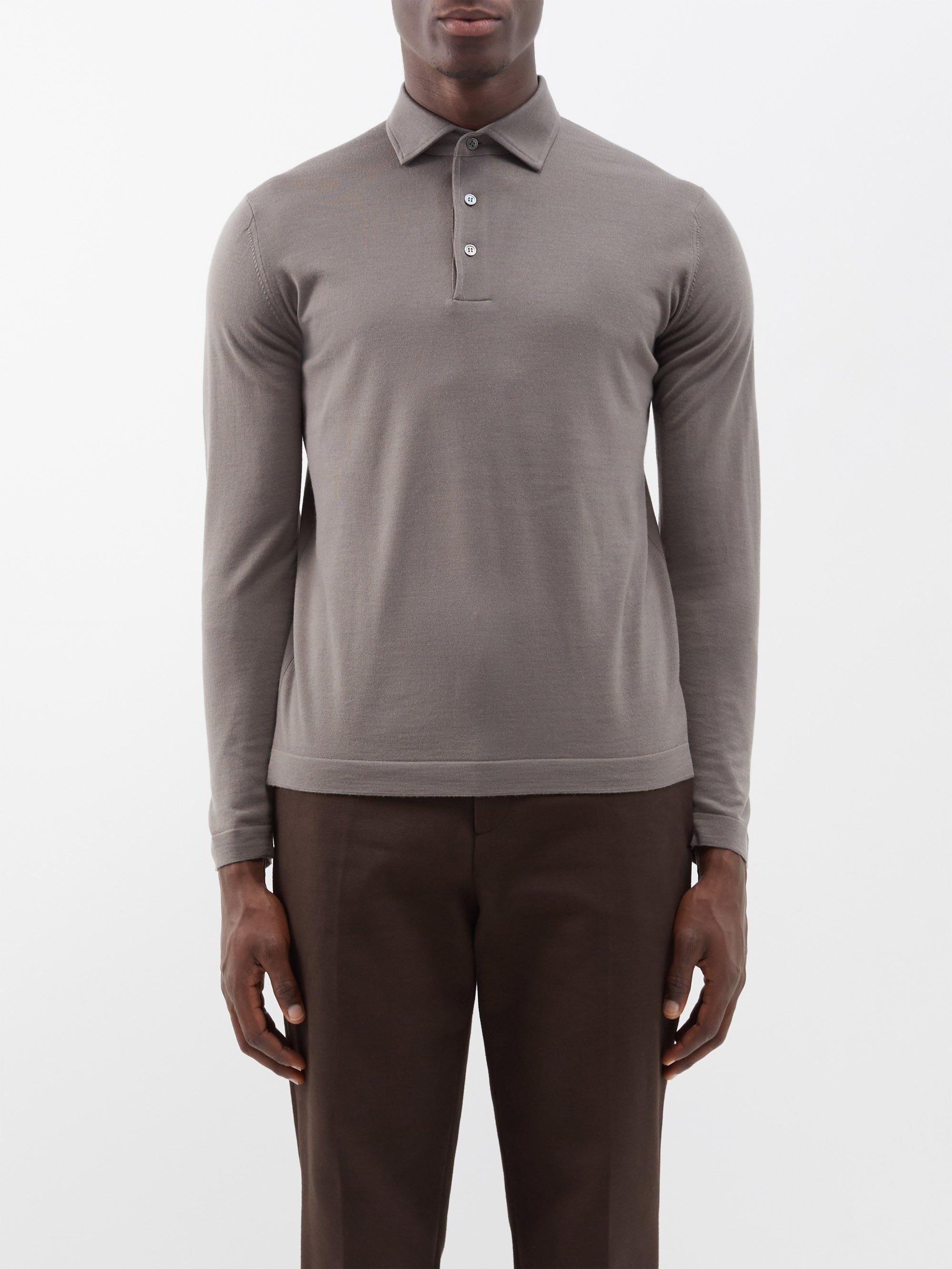 Thom Sweeney Point-collar Merino Polo Shirt in Gray for Men | Lyst