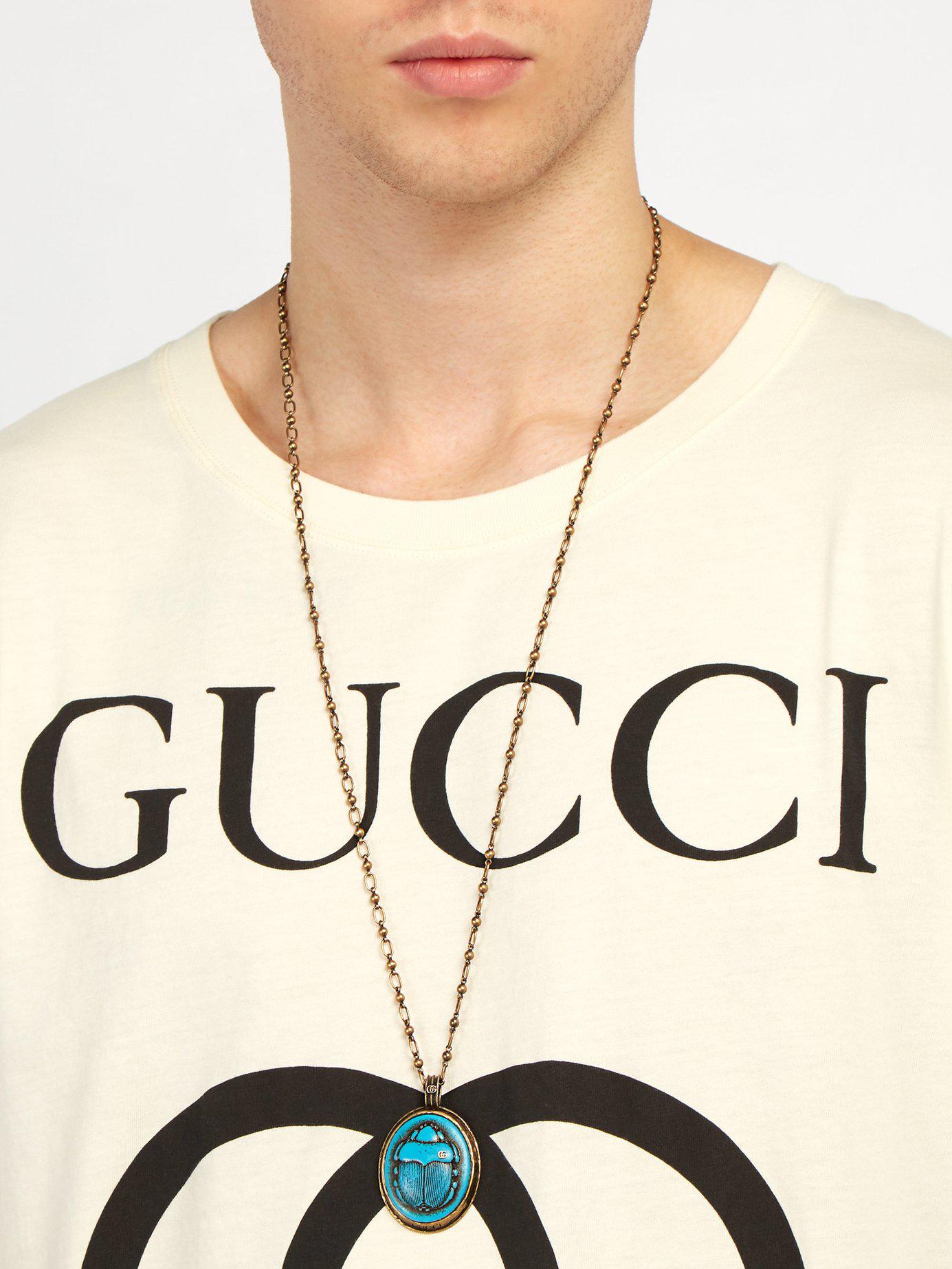 Gucci Scarab Cameo Pendant Necklace in Blue for Men Lyst