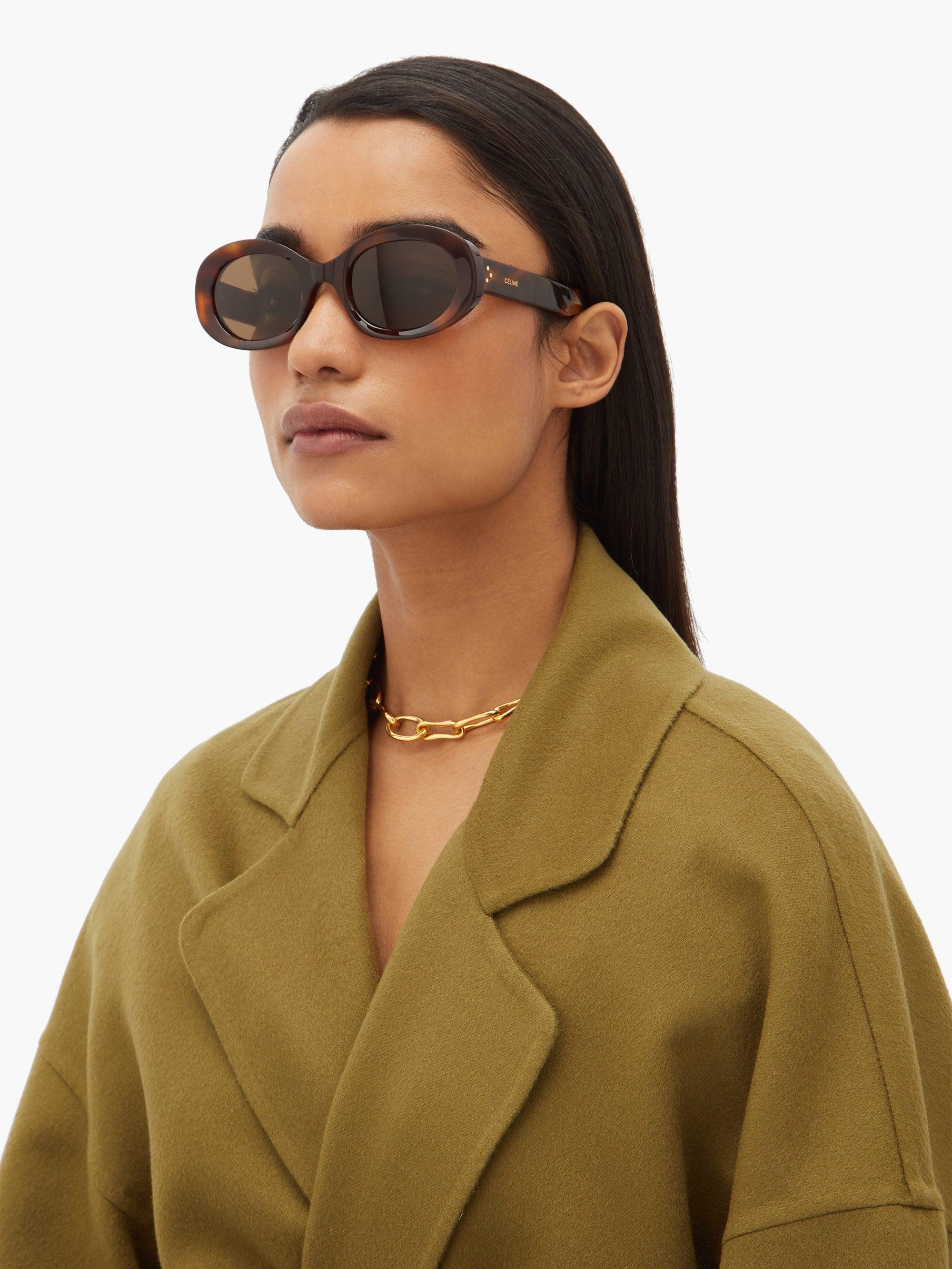 Celine Oval Tortoiseshell-acetate Sunglasses in Brown | Lyst