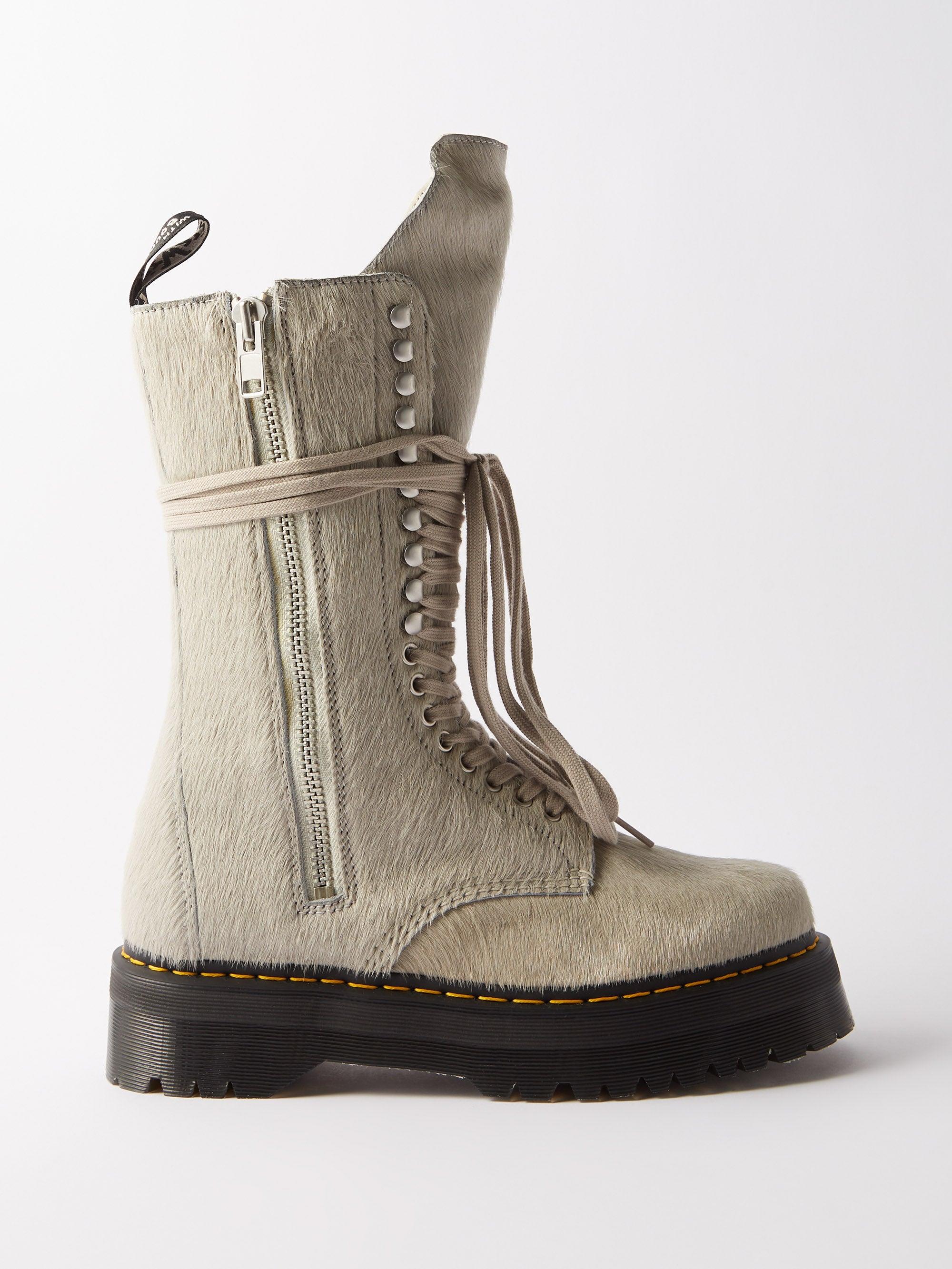 Rick Owens X Dr. Martens Chunky-sole Calf Hair Boots in Gray for Men | Lyst