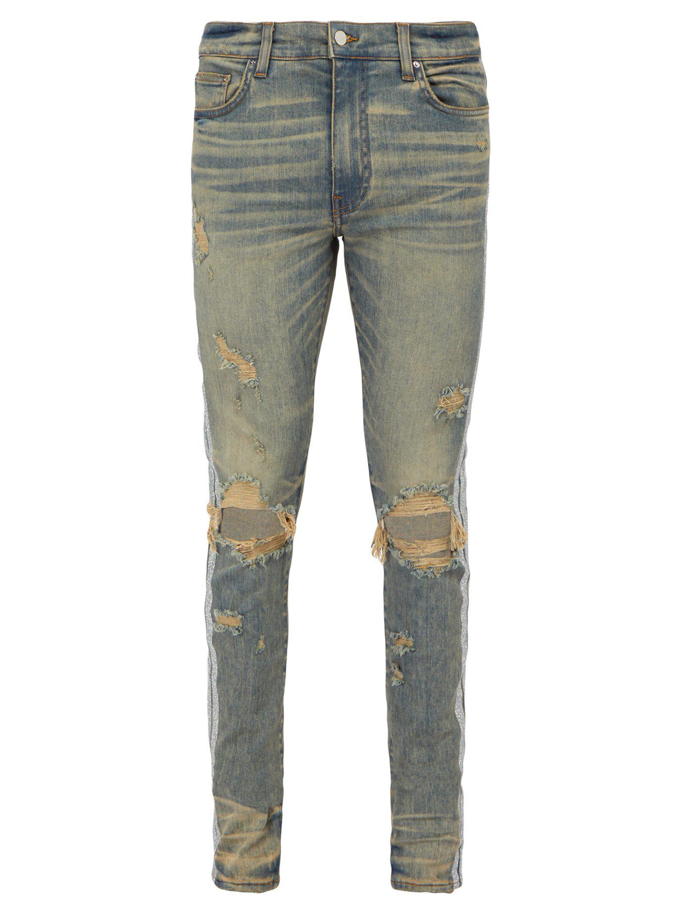 Amiri Denim Glitter-stripe Slim-leg Jeans in Blue for Men | Lyst