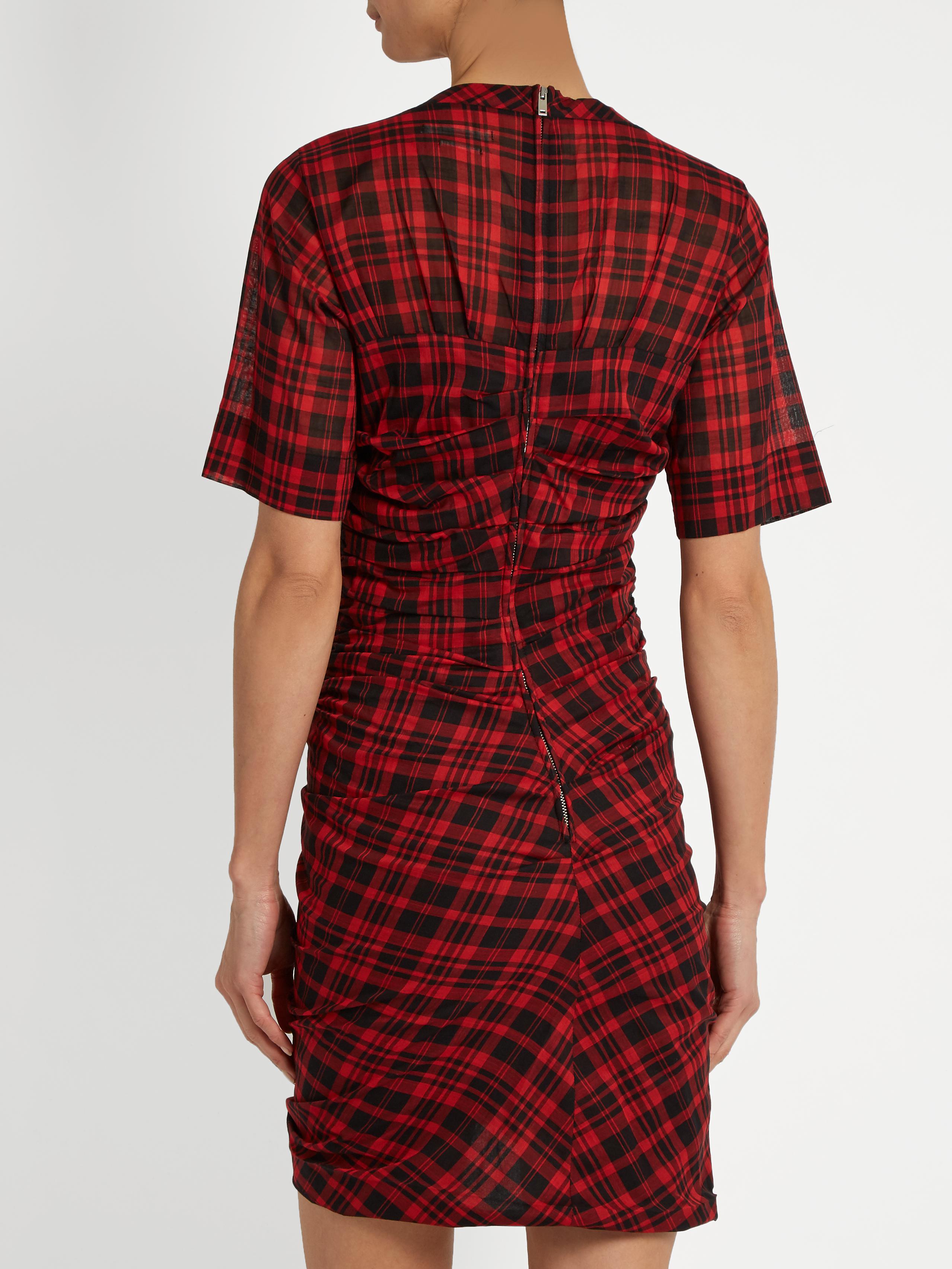 Étoile Isabel Marant Wallace Checked Cotton-blend Mini Dress in Red | Lyst