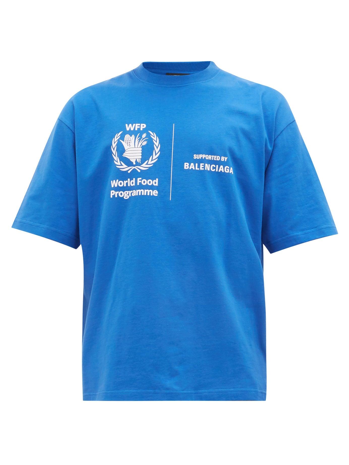 Balenciaga World Food Programme Logo-print Cotton T-shirt in Blue White  (Blue) for Men - Lyst