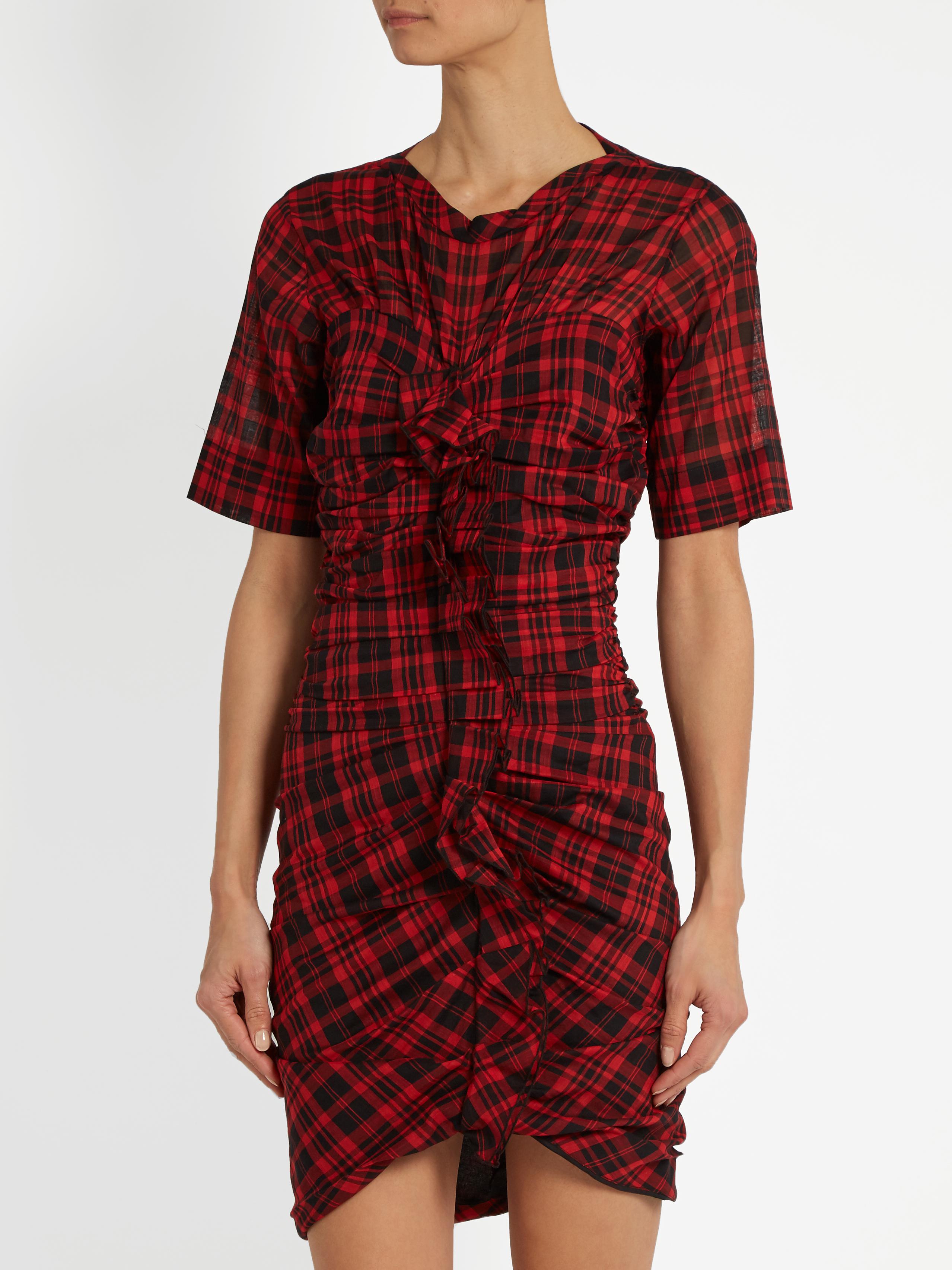 Étoile Isabel Marant Wallace Checked Cotton-blend Mini Dress in Red | Lyst