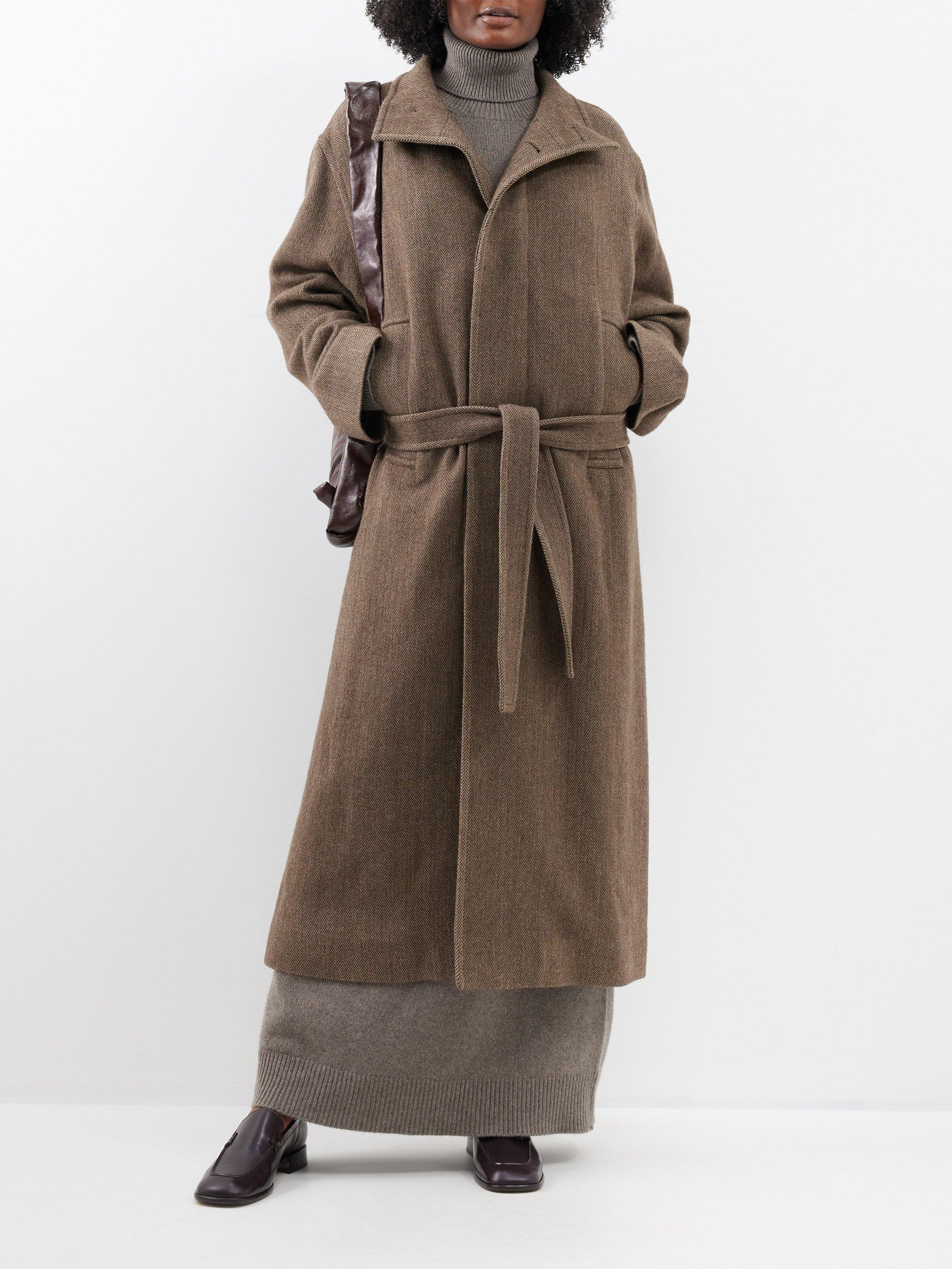 Lemaire Herringbone Wool-blend Coat in Brown | Lyst Canada