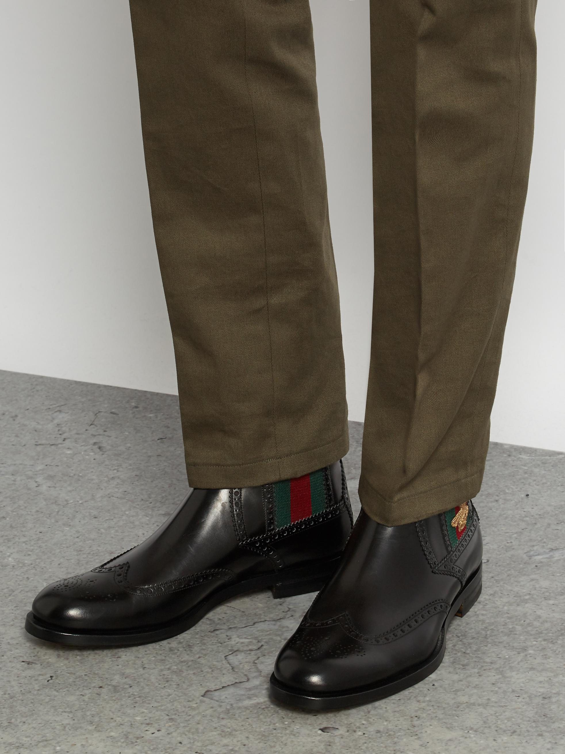 Gucci Web-striped Leather Chelsea Boots in Black for Men | Lyst