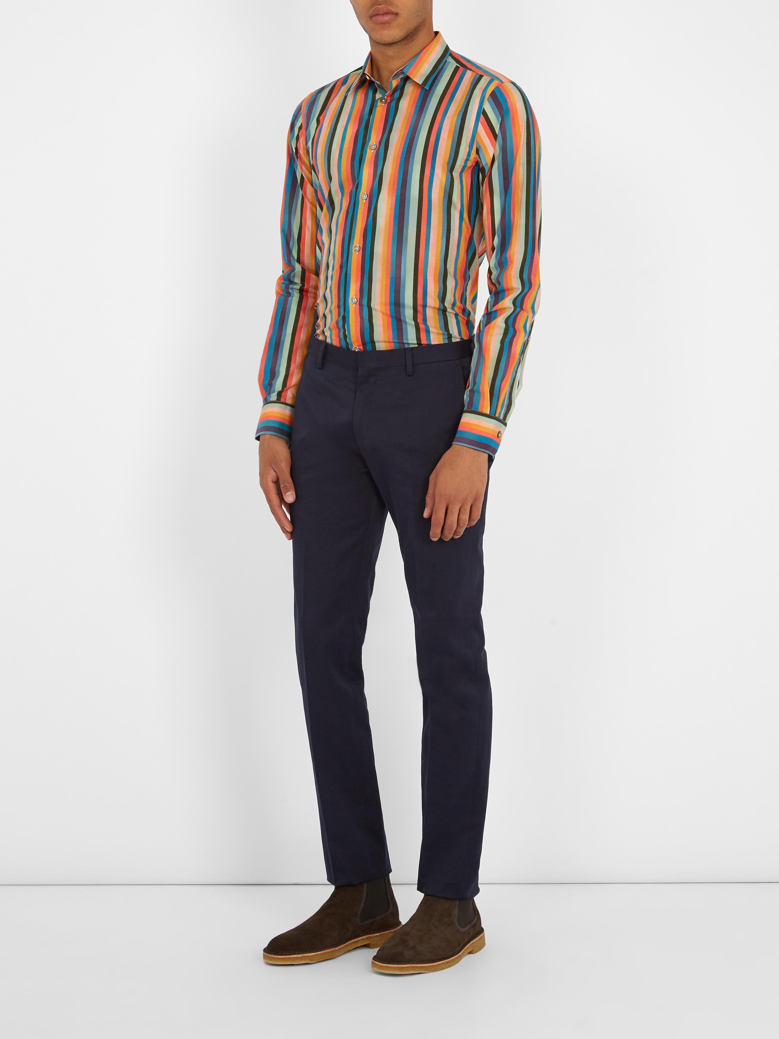 Paul Smith Artist Stripe-print Single-cuff Cotton Shirt in Blue for Men |  Lyst
