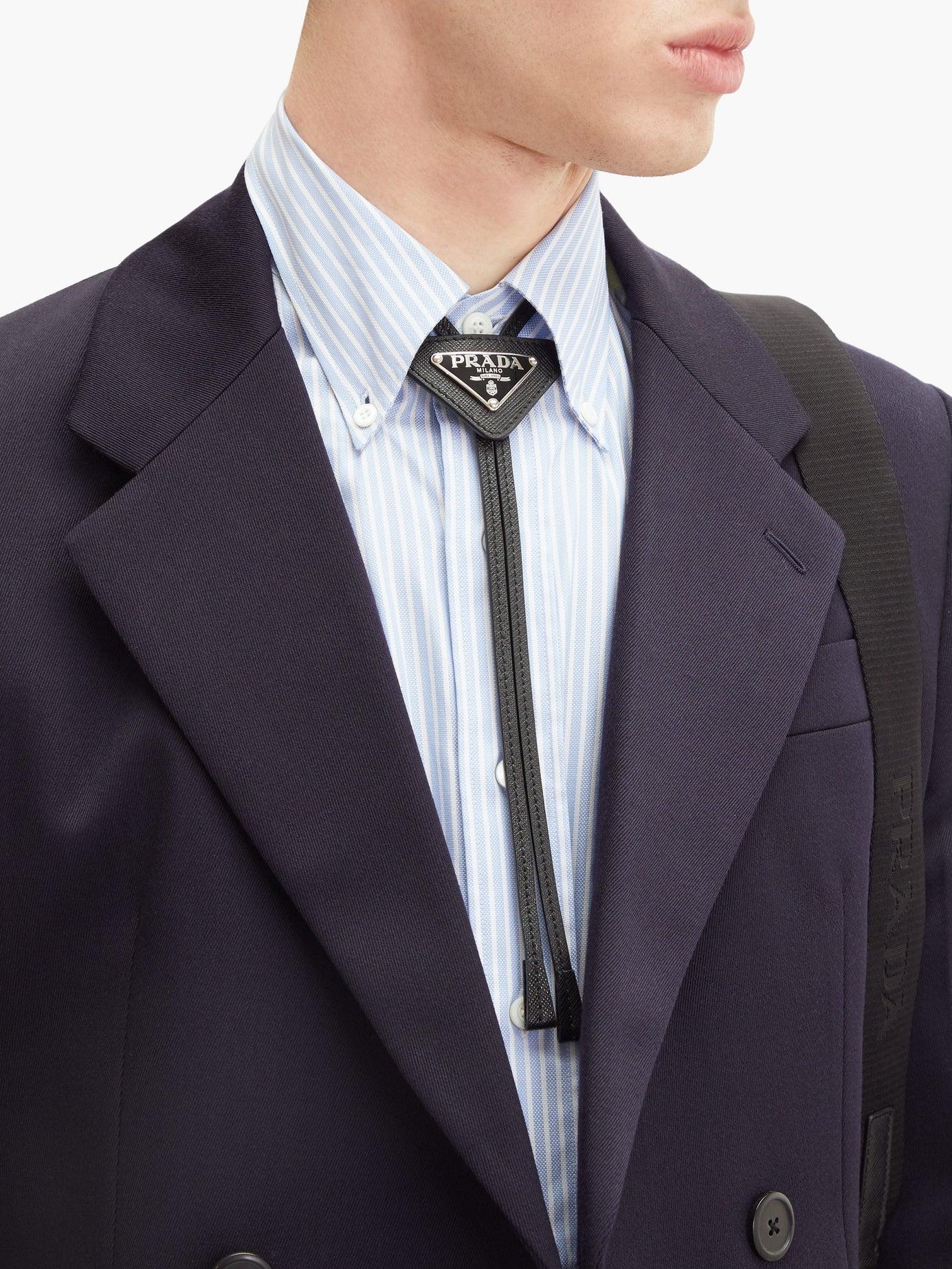 Prada Logo-plaque Saffiano-leather Bolo Tie in Black for Men