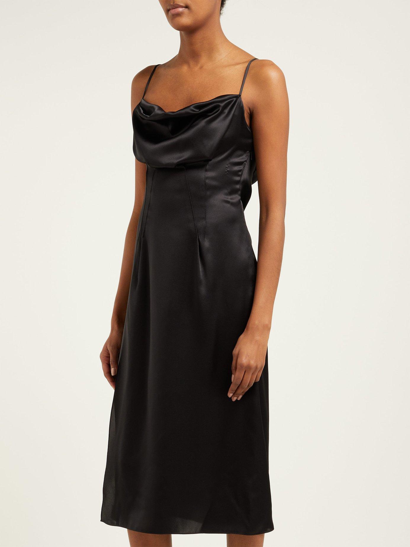 Versace Cowl Neck Silk Satin Slip Dress in Black - Lyst