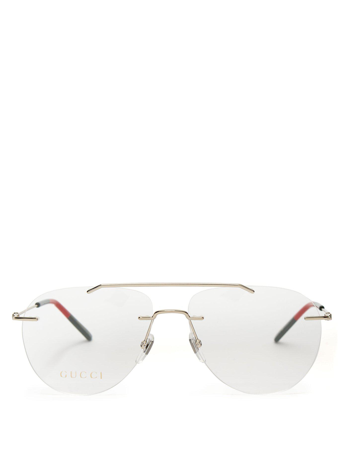 Gucci Silk Rimless Aviator Glasses in Metallic | Lyst