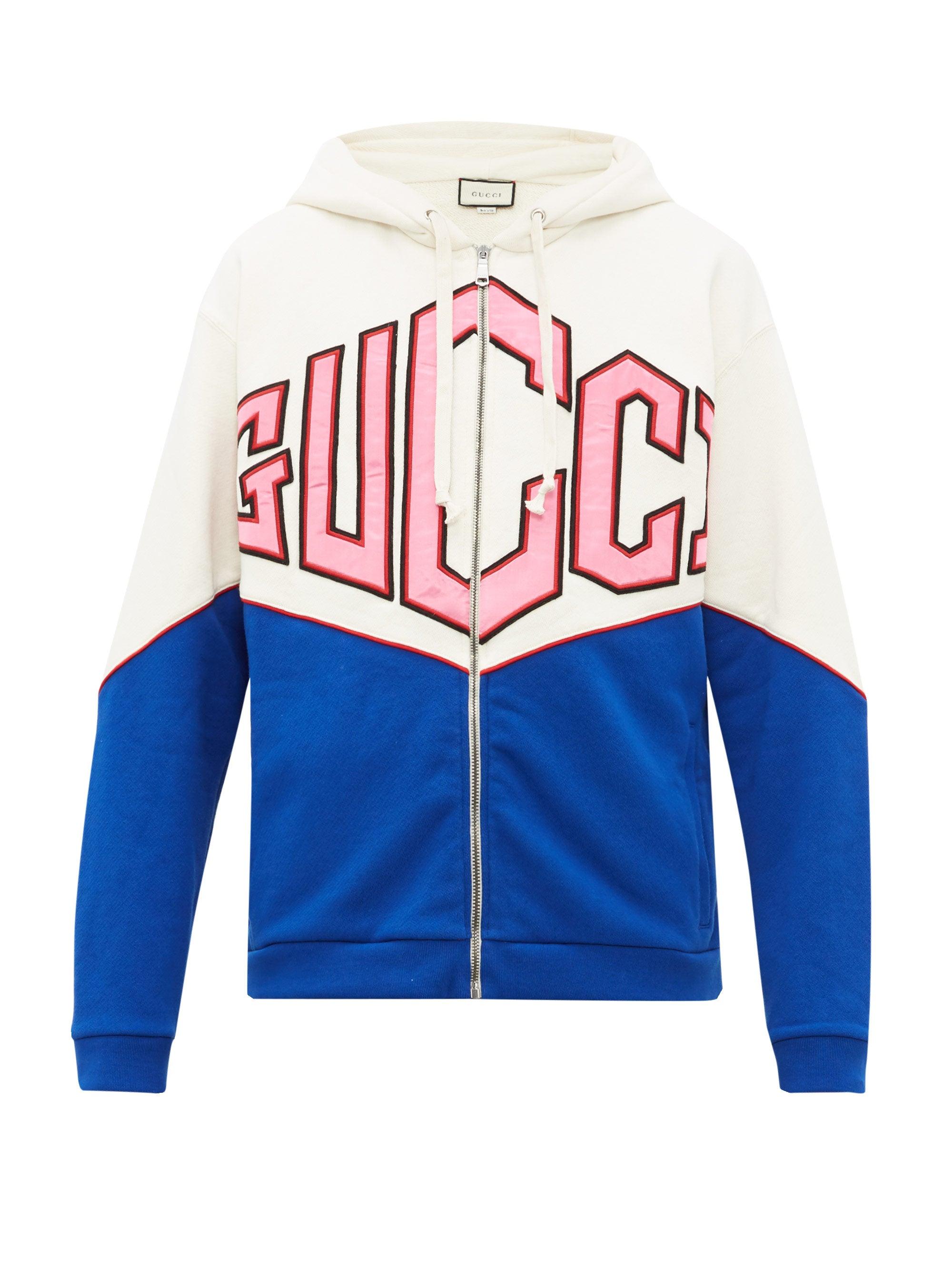 Gucci Logo Zip-up Cotton Sweatshirt Hoodie in Blue for Men | Lyst