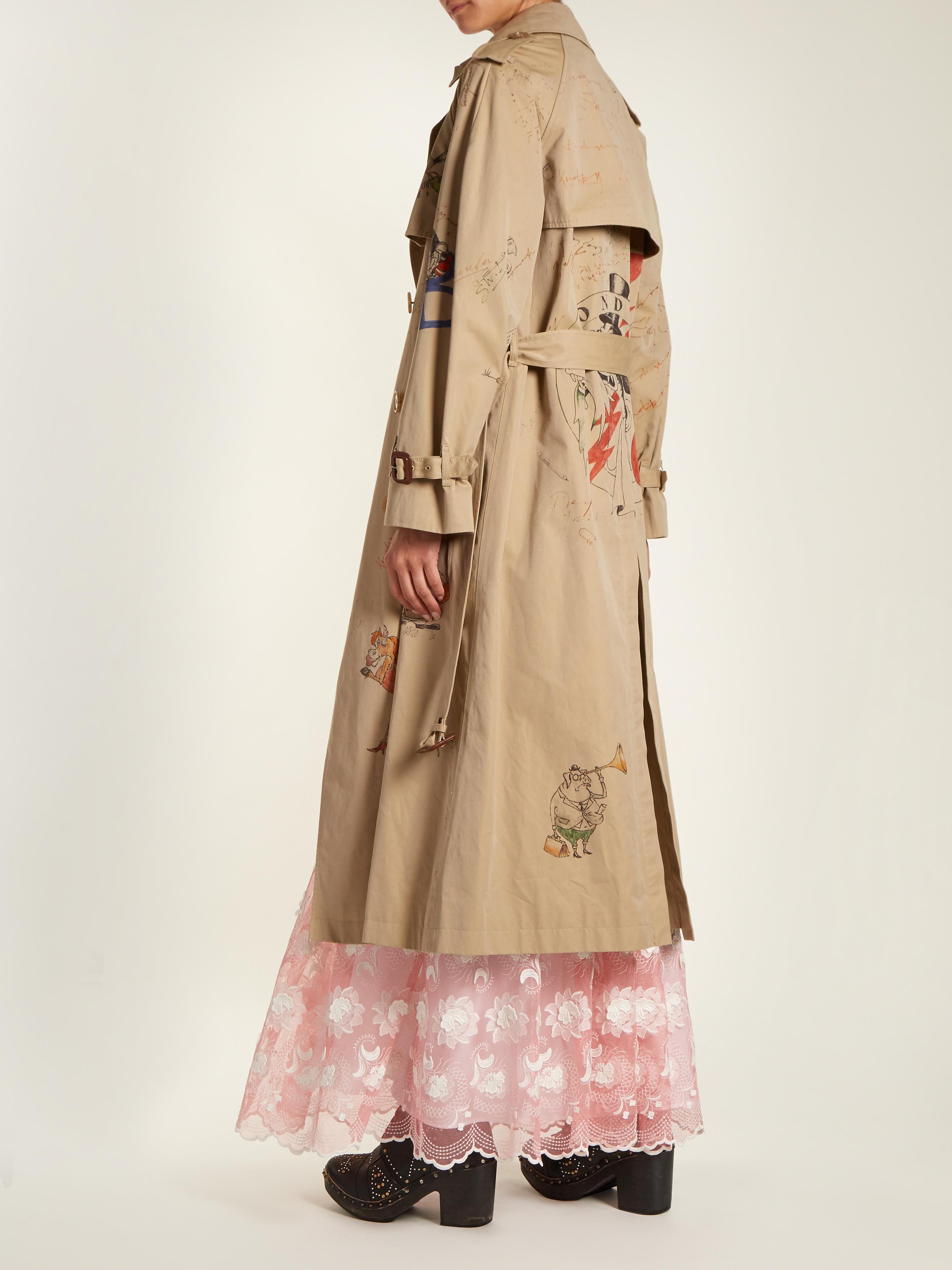 Sketch print Cotton gabardine Trench Coat