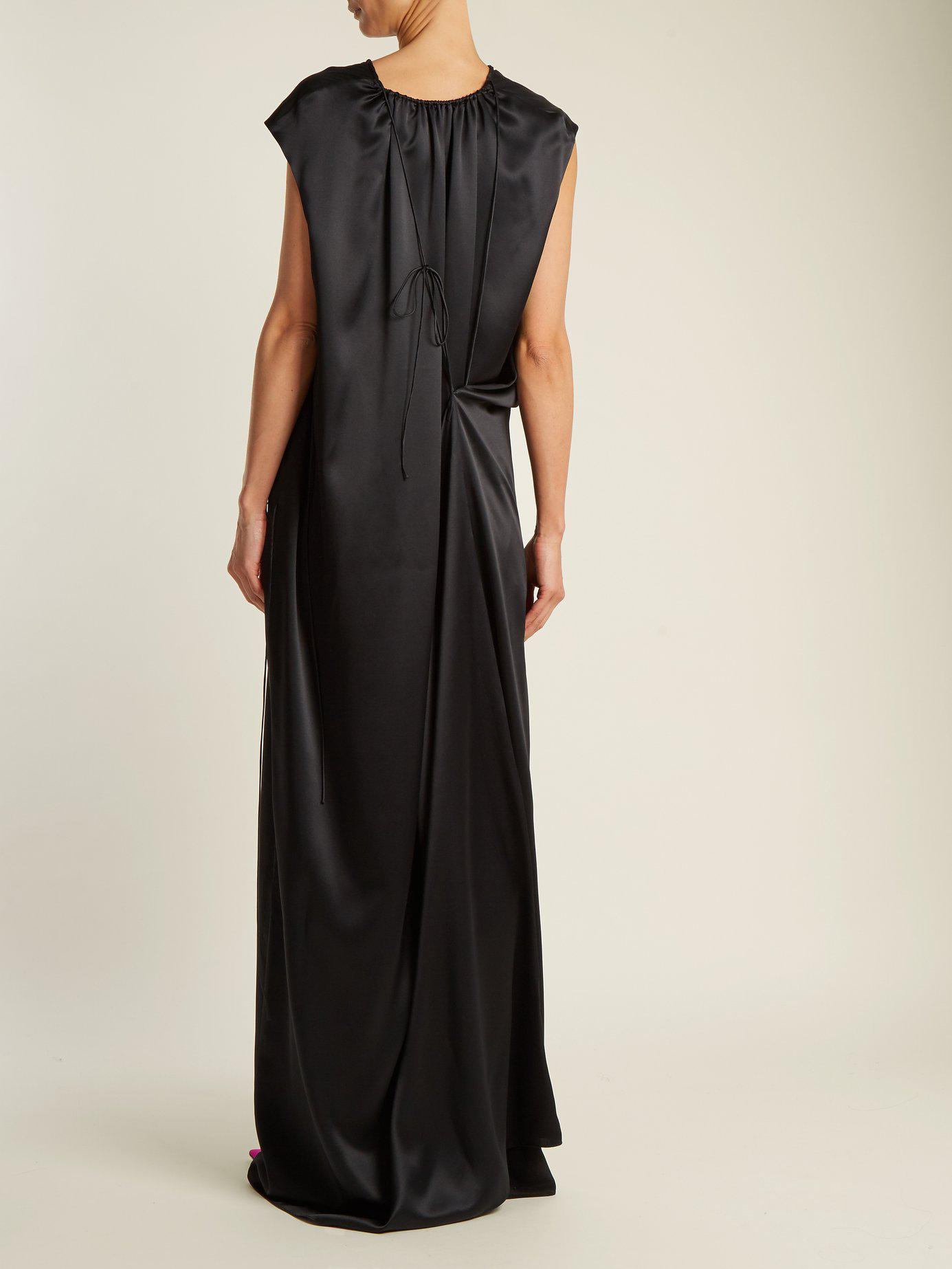Balenciaga Drawstringneckline Silksatin Gown in Black Lyst