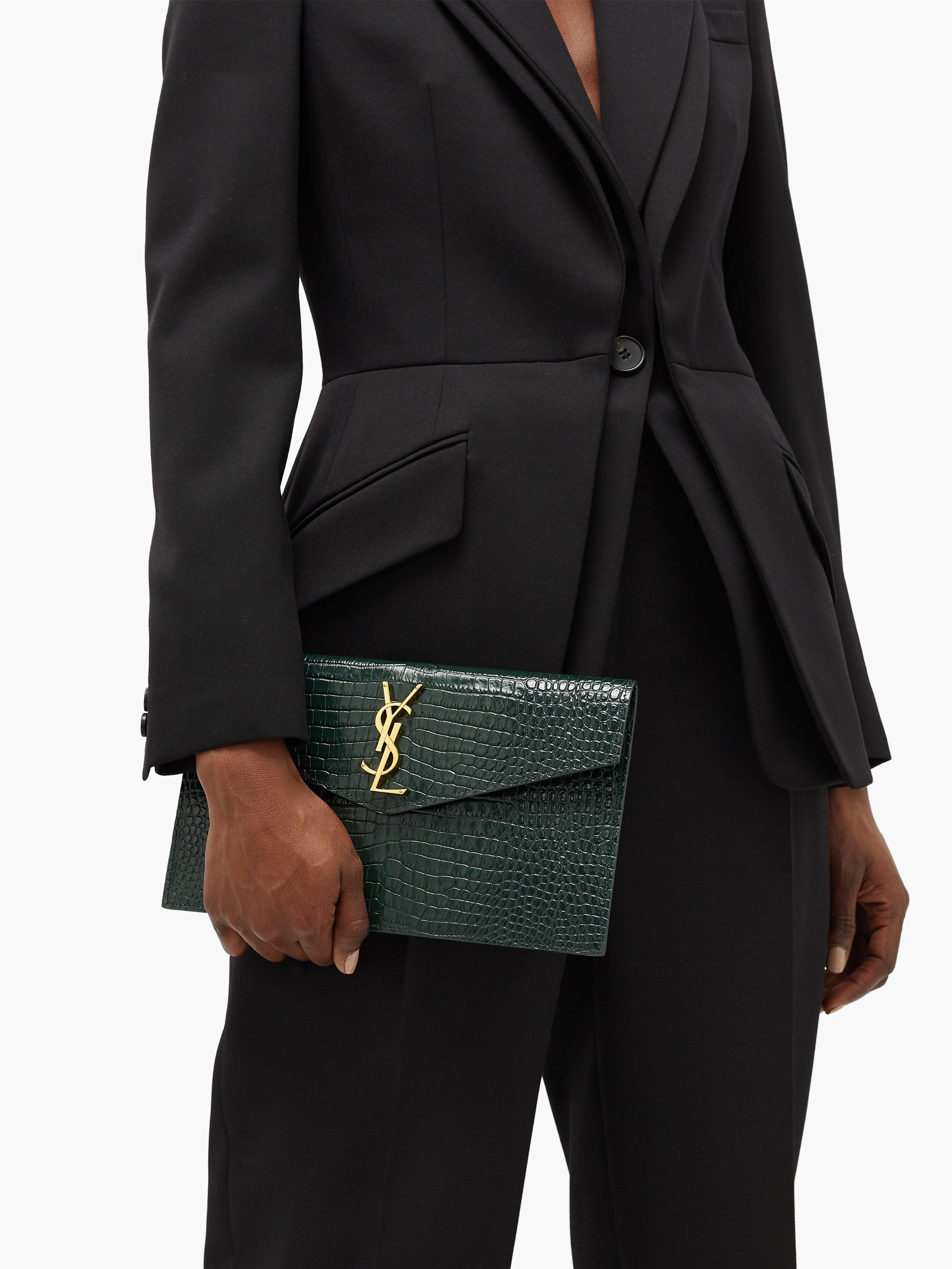 ysl uptown clutch croc