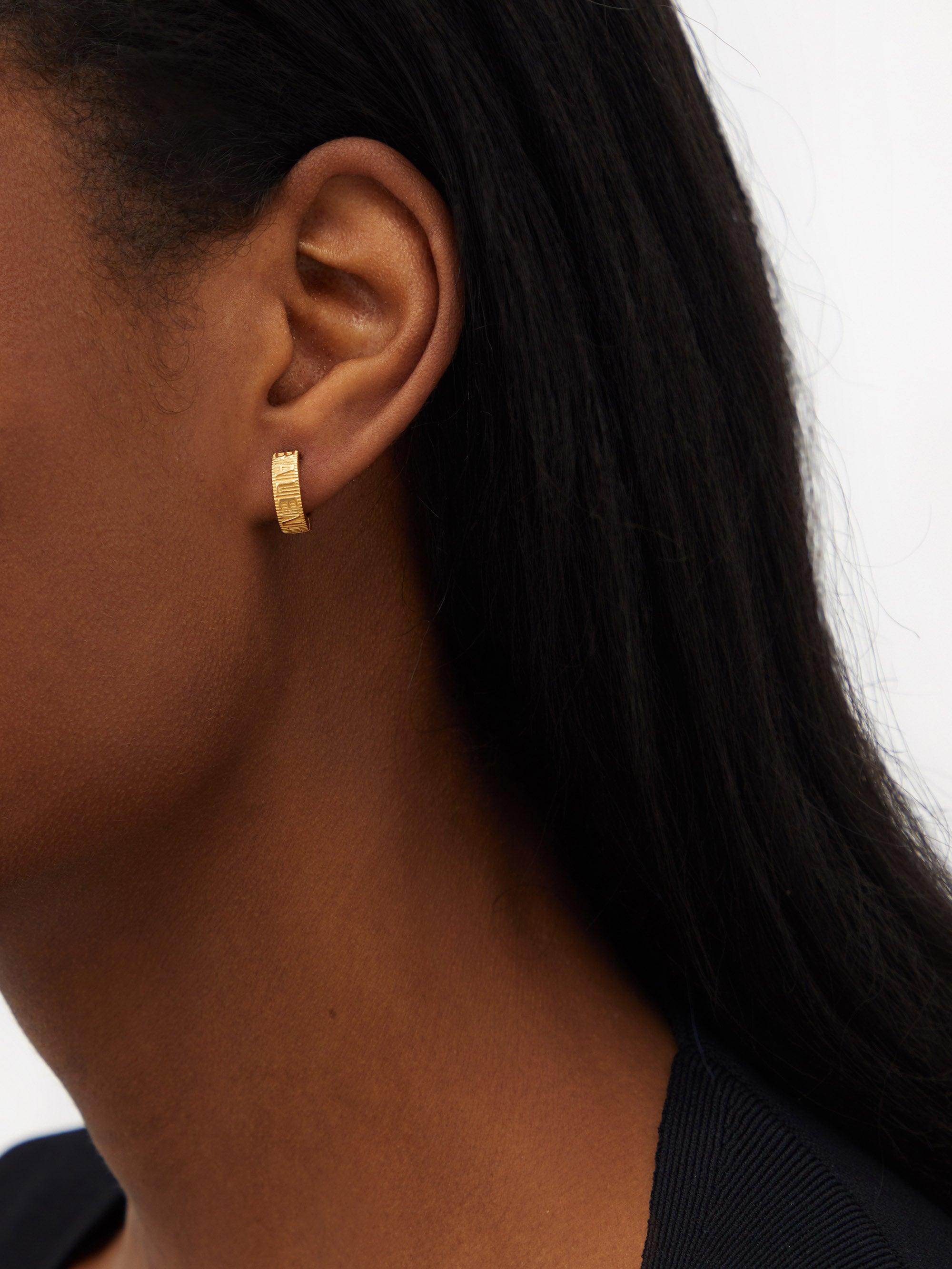 Balenciaga Force Logo-stripe Gold-plated Hoop Earrings in Metallic | Lyst