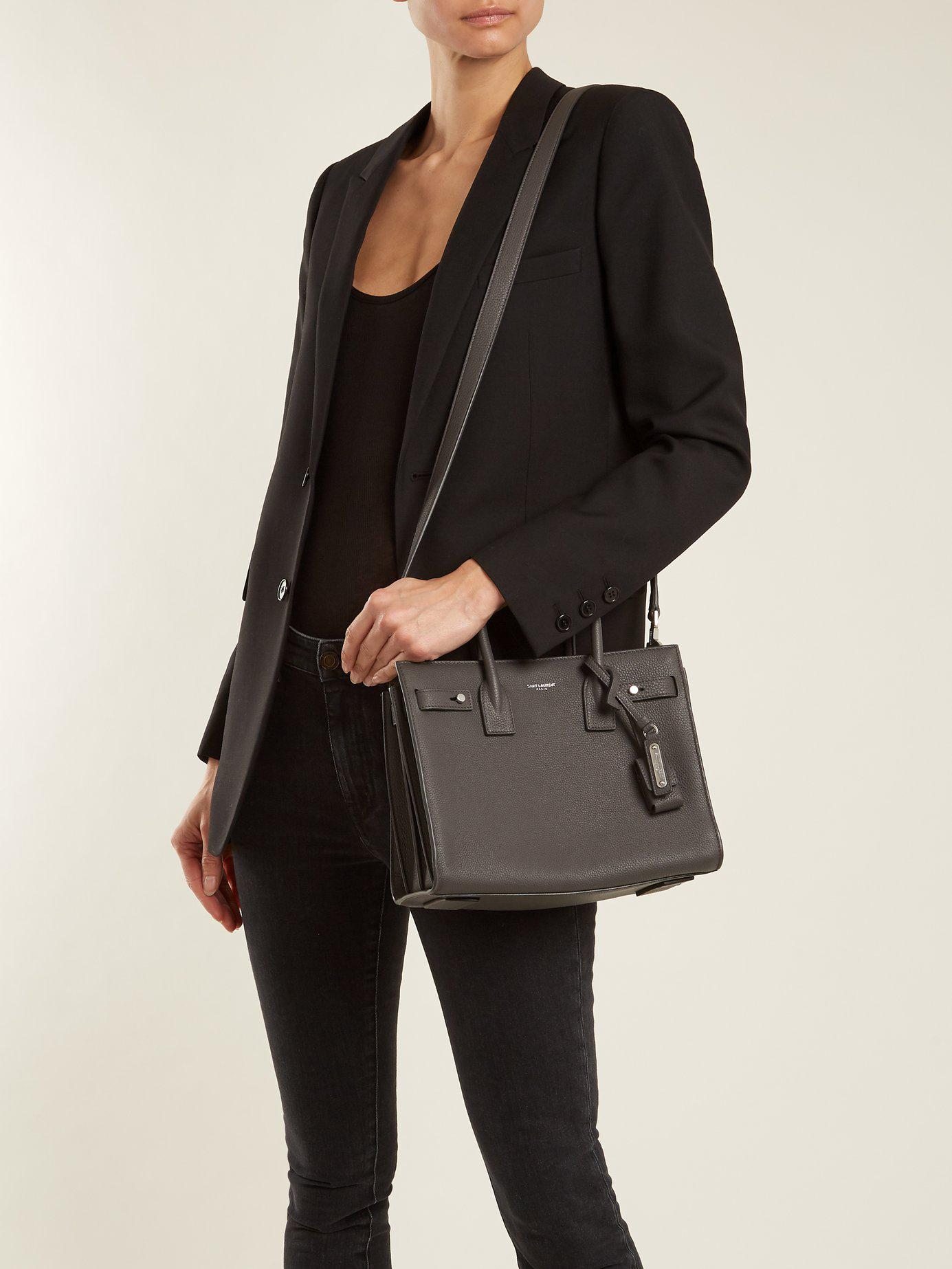 Saint Laurent Sac De Jour Baby Grained-leather Tote in Gray | Lyst