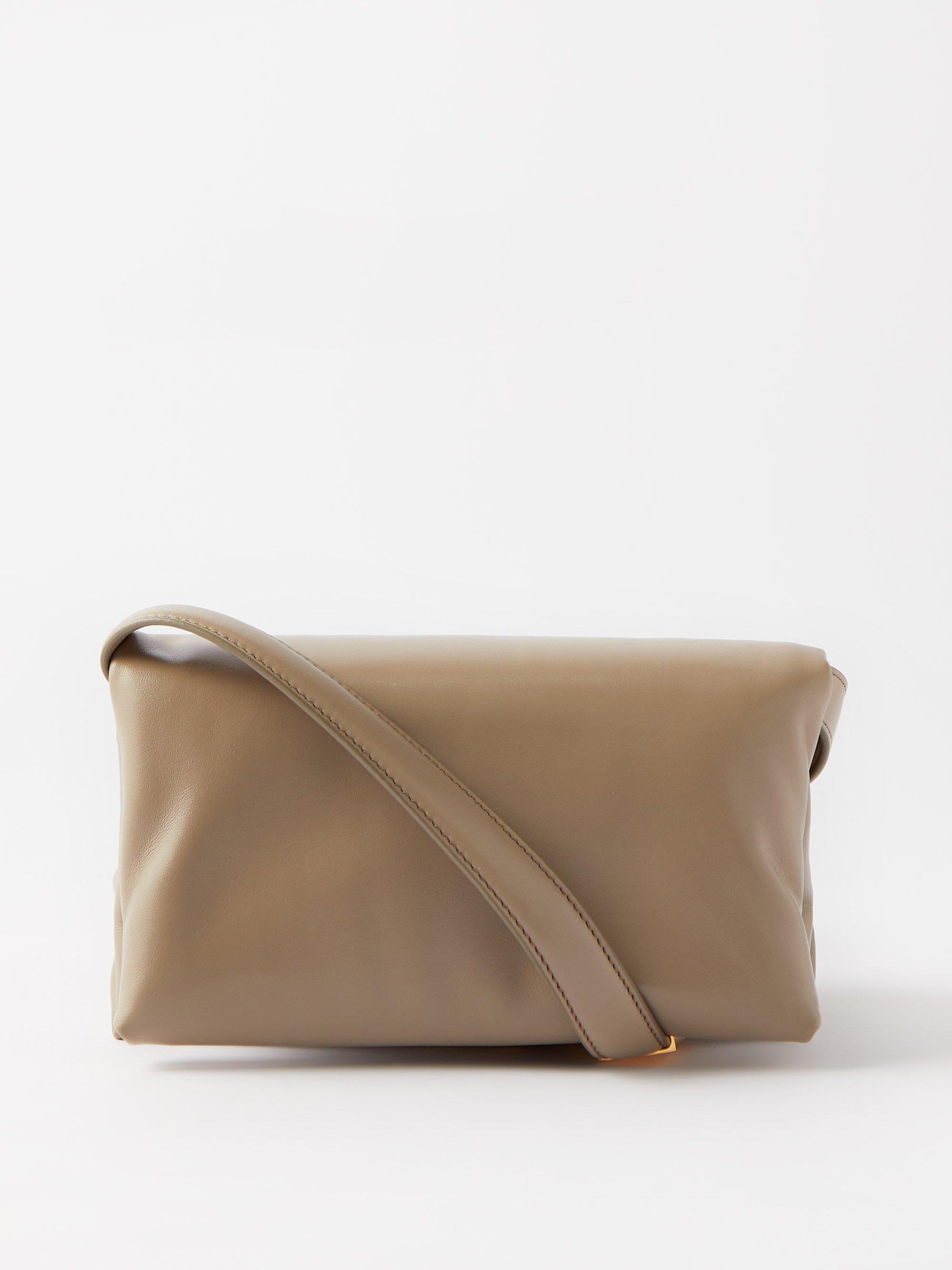Prisma Padded Leather Shoulder Bag in Beige - Marni