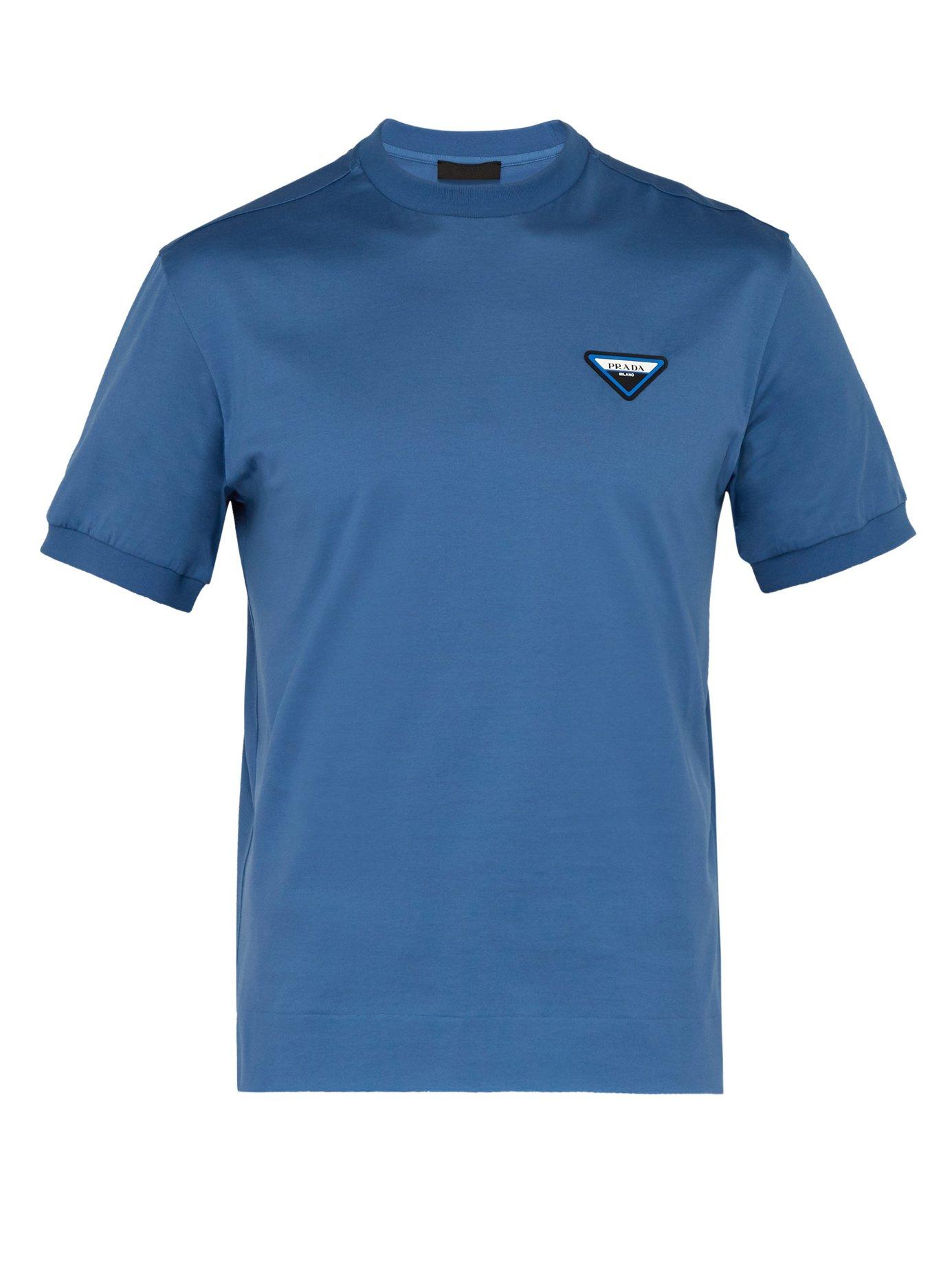 Prada Logo Cotton Jersey T Shirt in Light Blue (Blue) for Men - Lyst