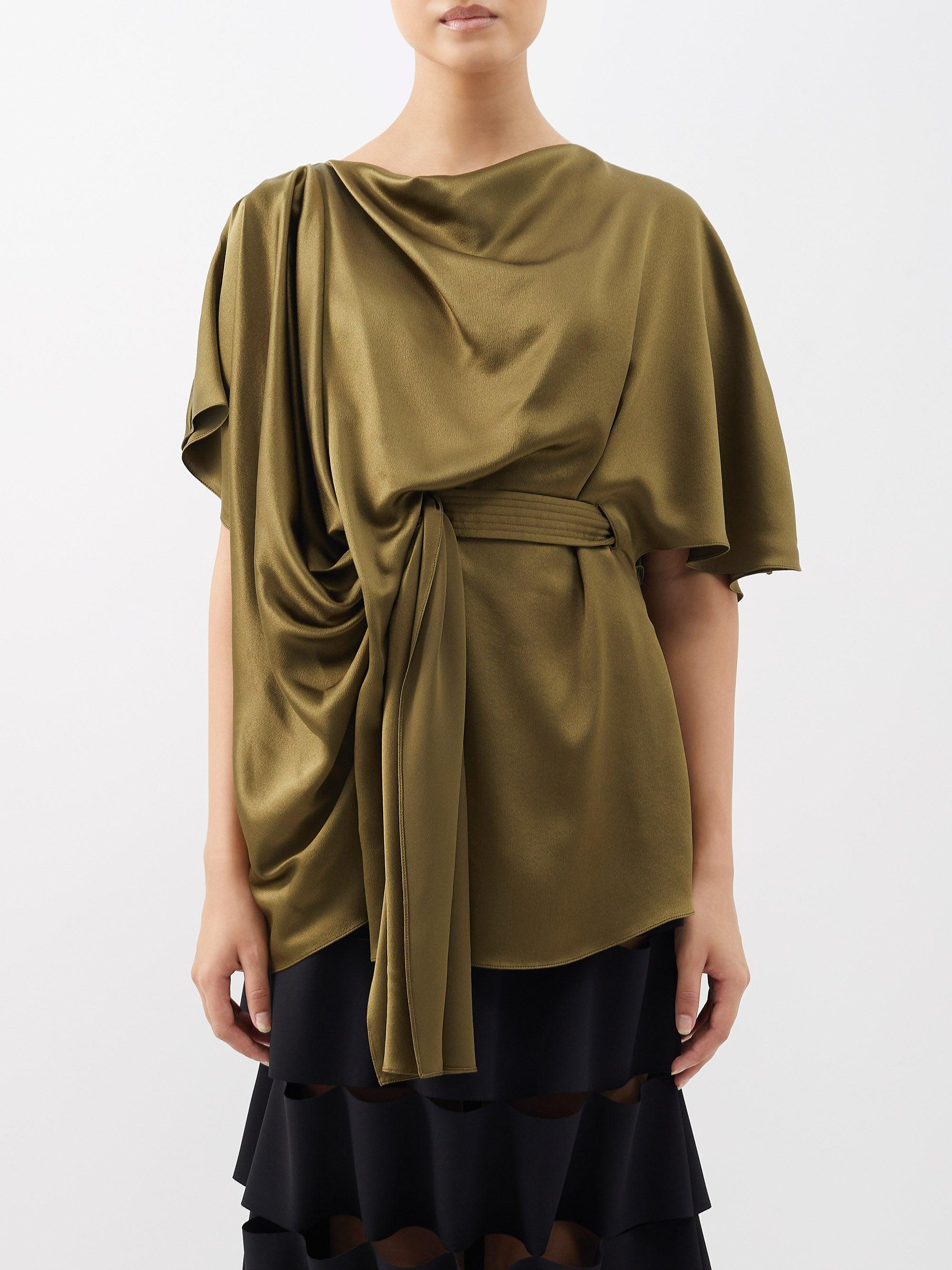 ROKSANDA Hunter Draped Silksatin Blouse in Green Lyst