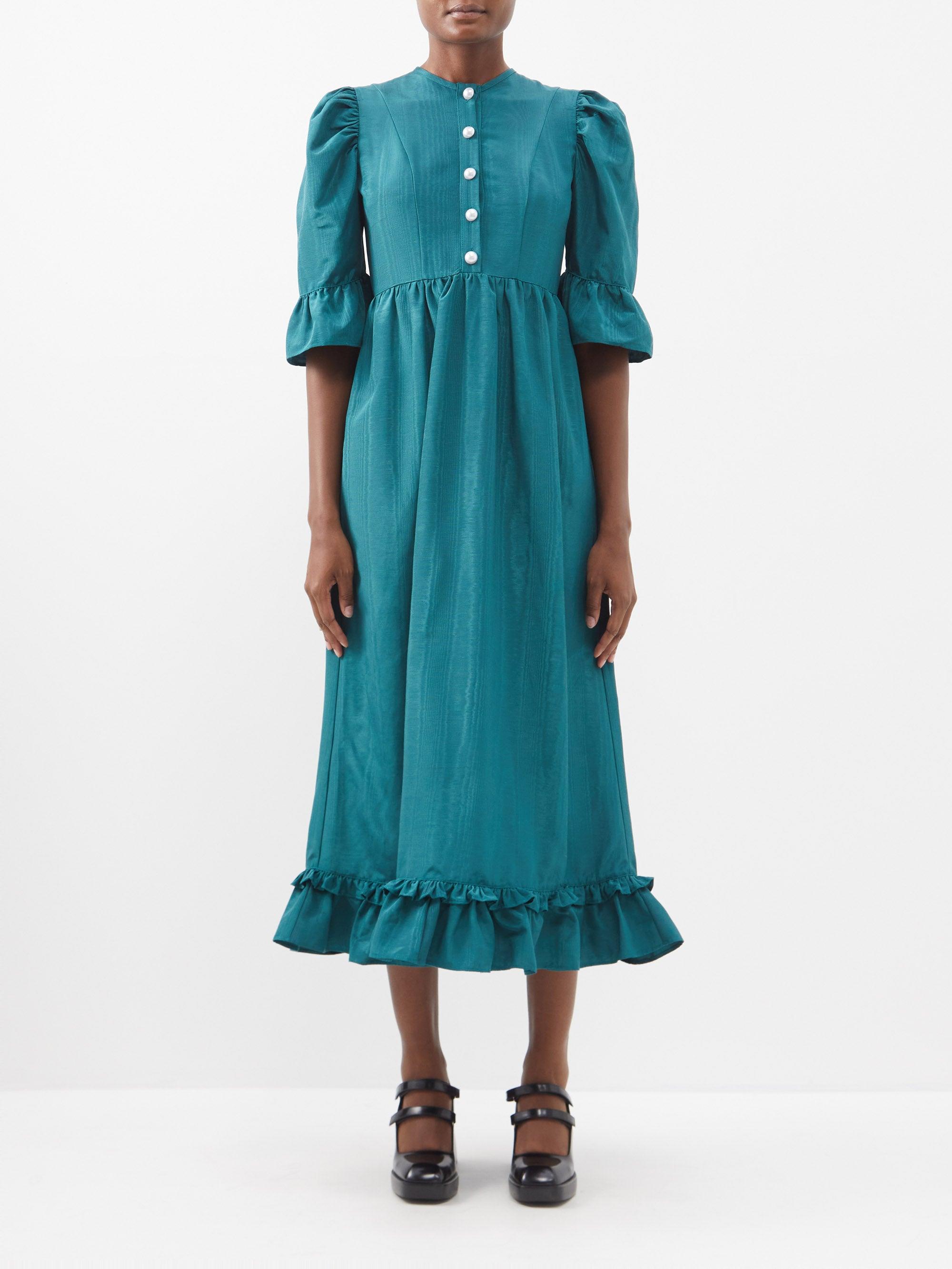 BATSHEVA Ella Ruffled Moiré Dress in Blue | Lyst