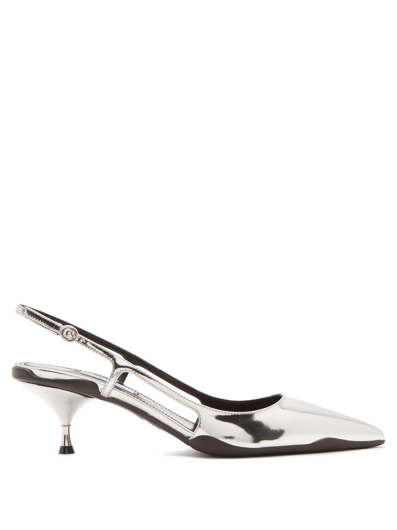 Prada Slingback Patent Leather Kitten Heels in Metallic | Lyst