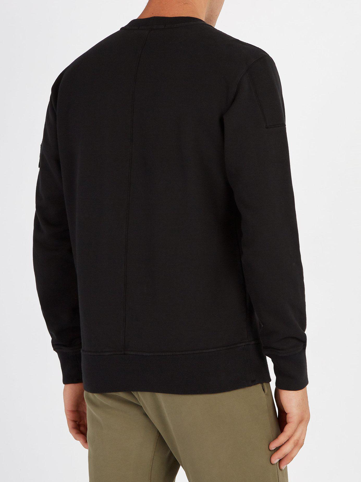Stone Island Crew-neck Zip-pocket Cotton Sweatshirt in Black for Men - Lyst