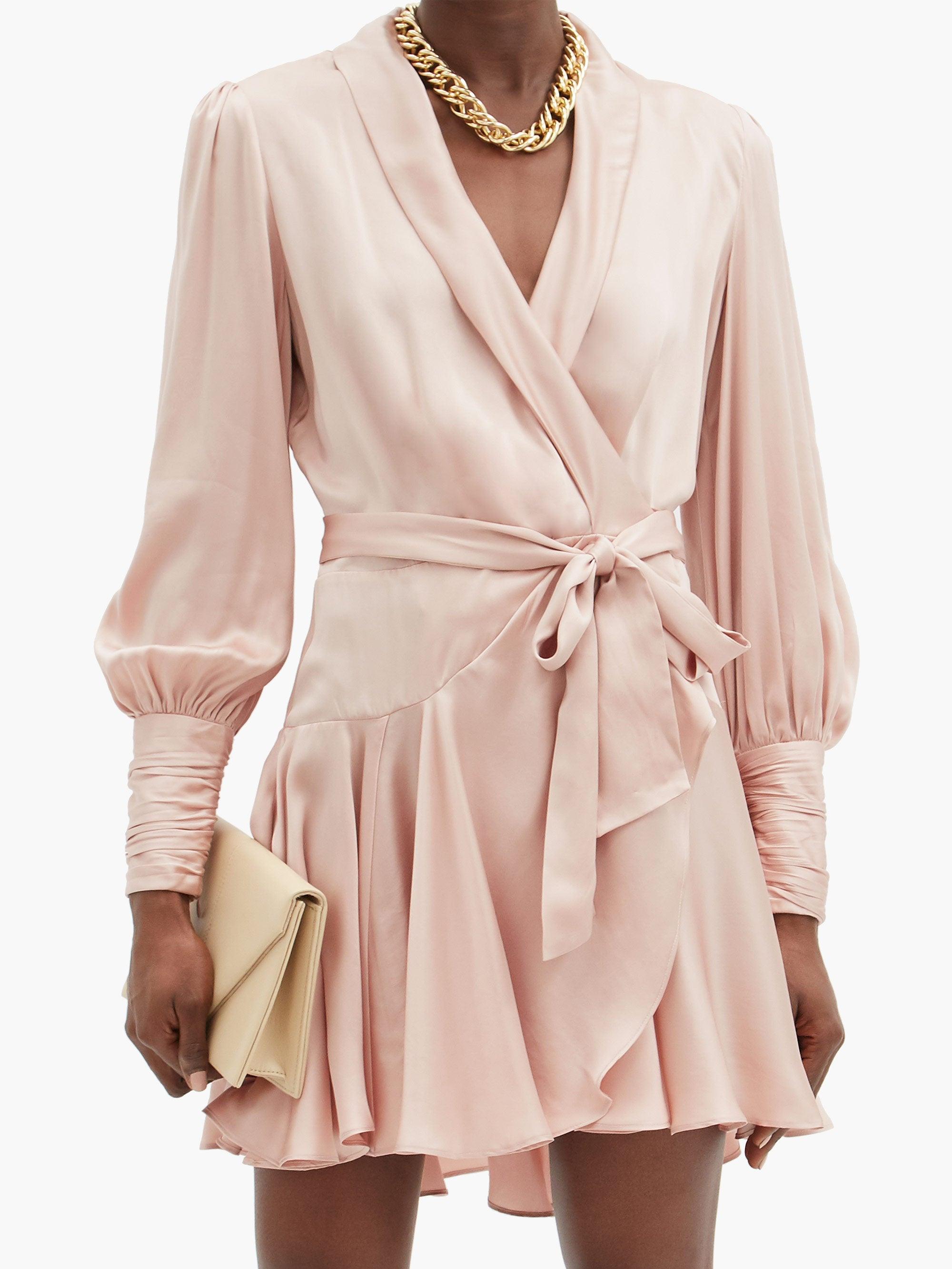 Zimmermann Belted Silksatin Mini Wrap Dress in Light Pink (Pink) Lyst