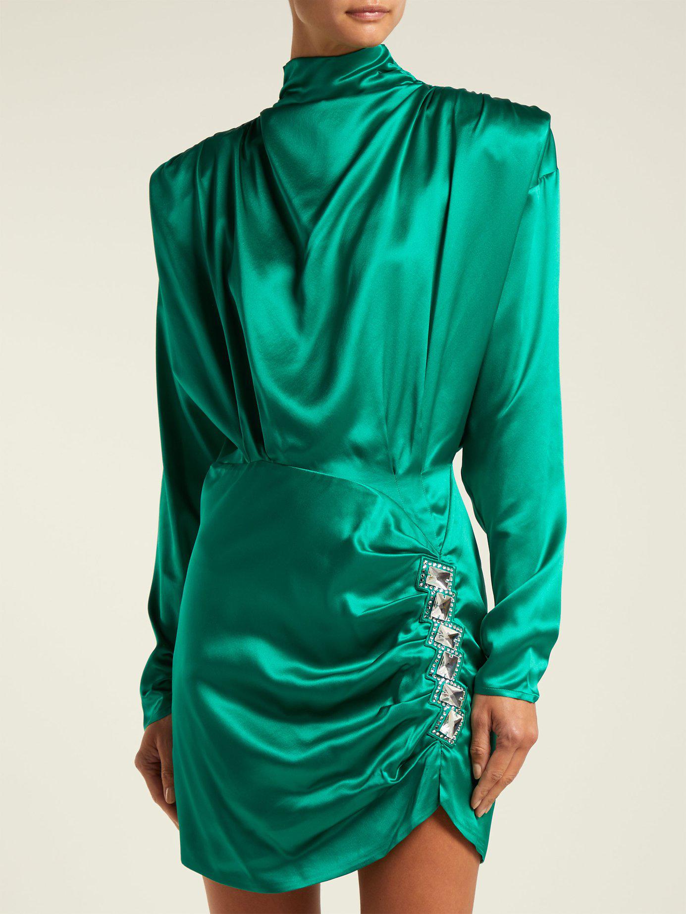 Alessandra Rich Crystal-embellished Silk-satin Mini Dress in Green - Lyst