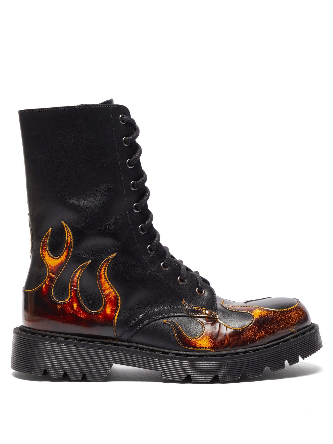 Vetements Flame Appliqué Leather Boots in Black for Men | Lyst