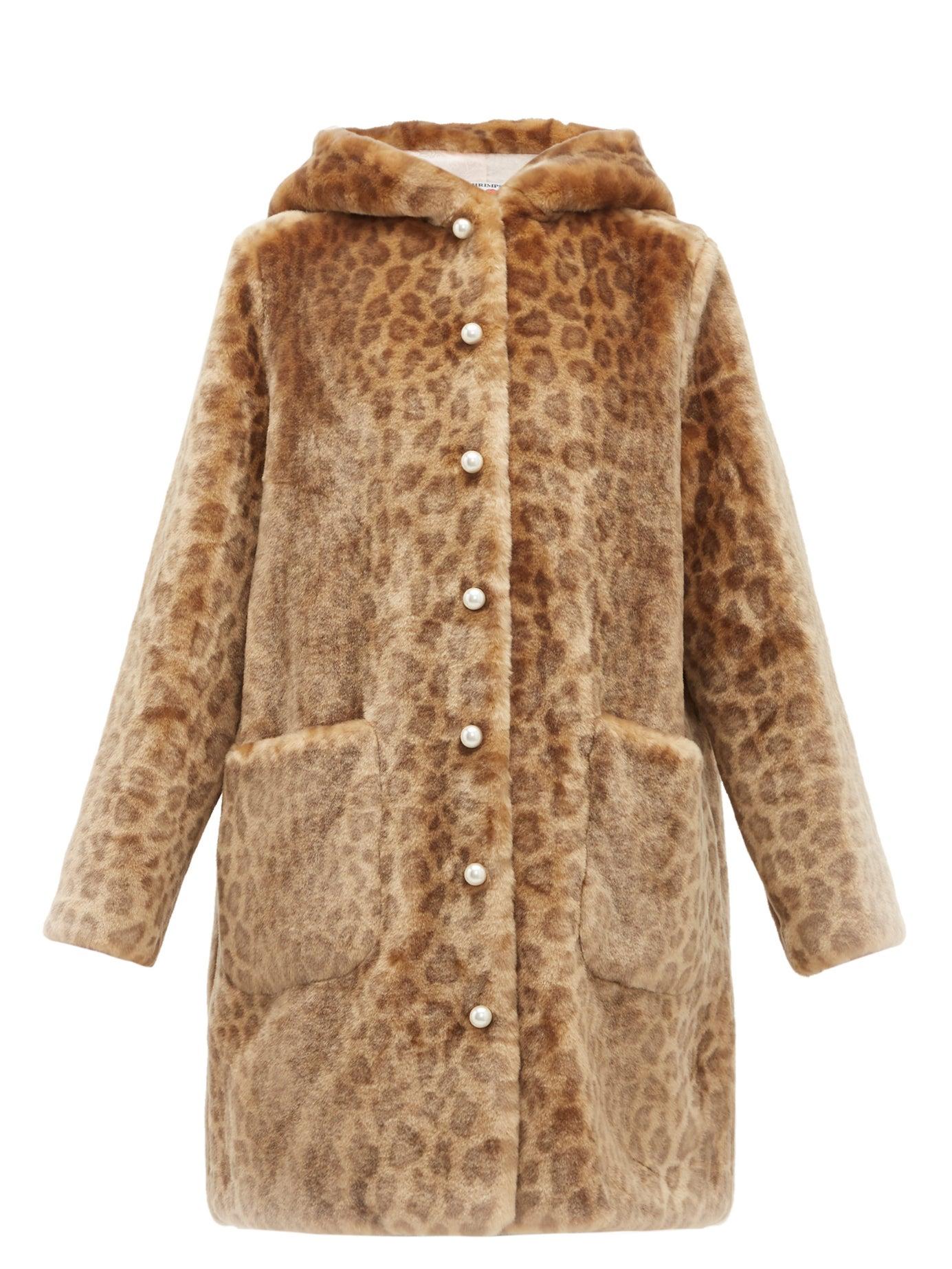 Shrimps Gloria Leopard-print Faux-fur Hooded Coat in Brown - Lyst