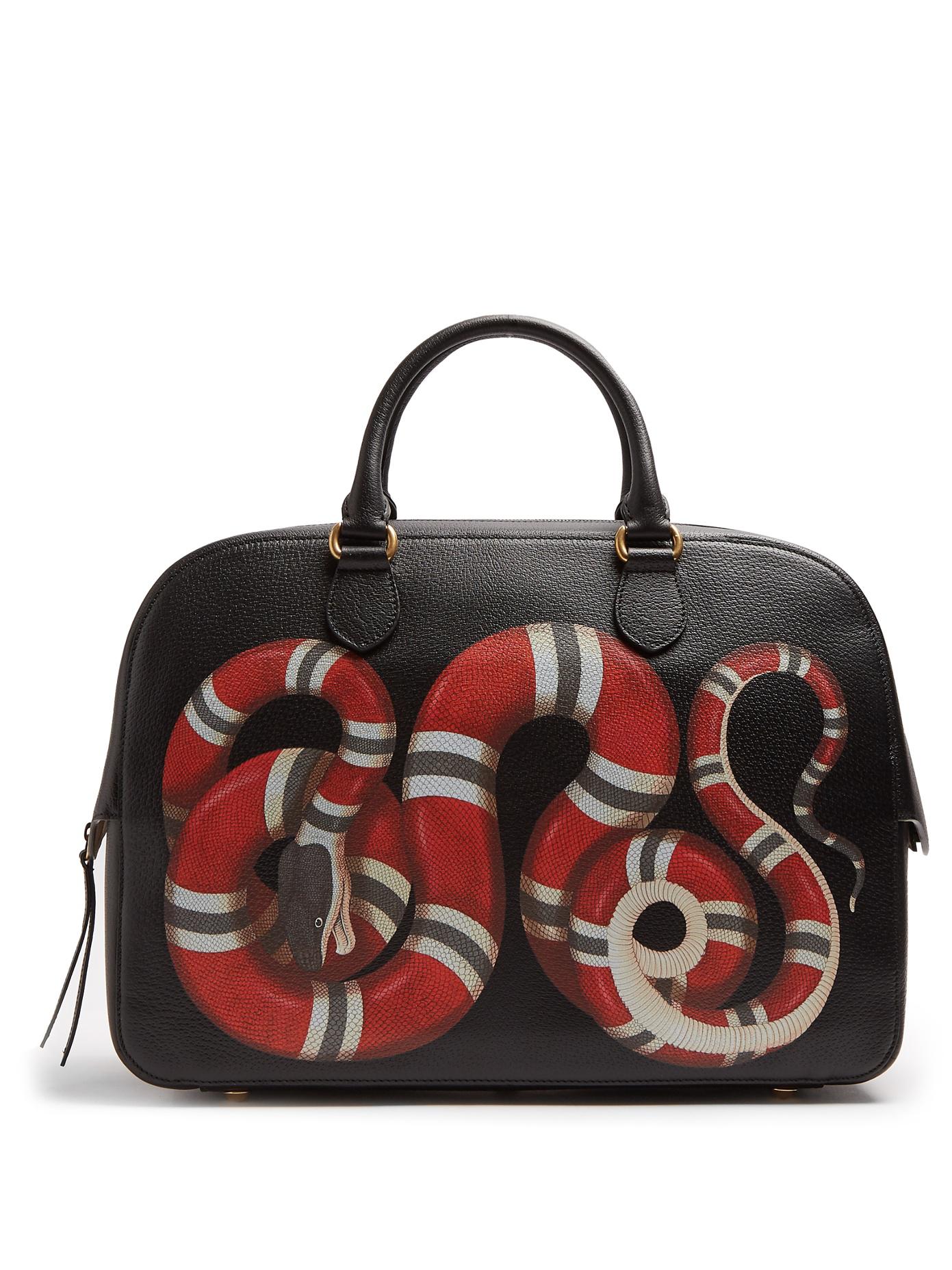 Gucci Snake Print Leather Duffle in Black for Men