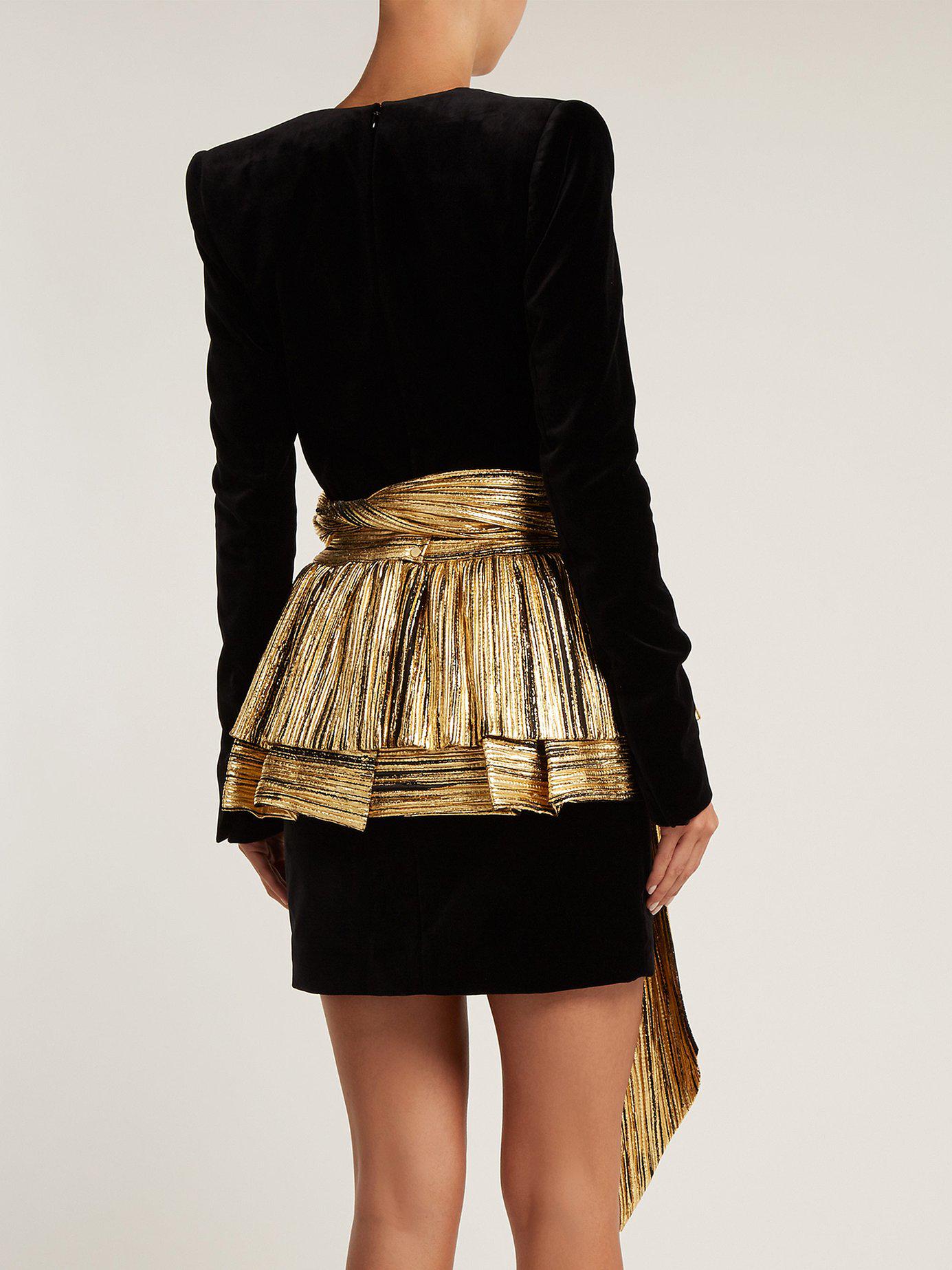 Alexandre Vauthier Velvet Pleated-overlay Mini Dress in Black Gold 
