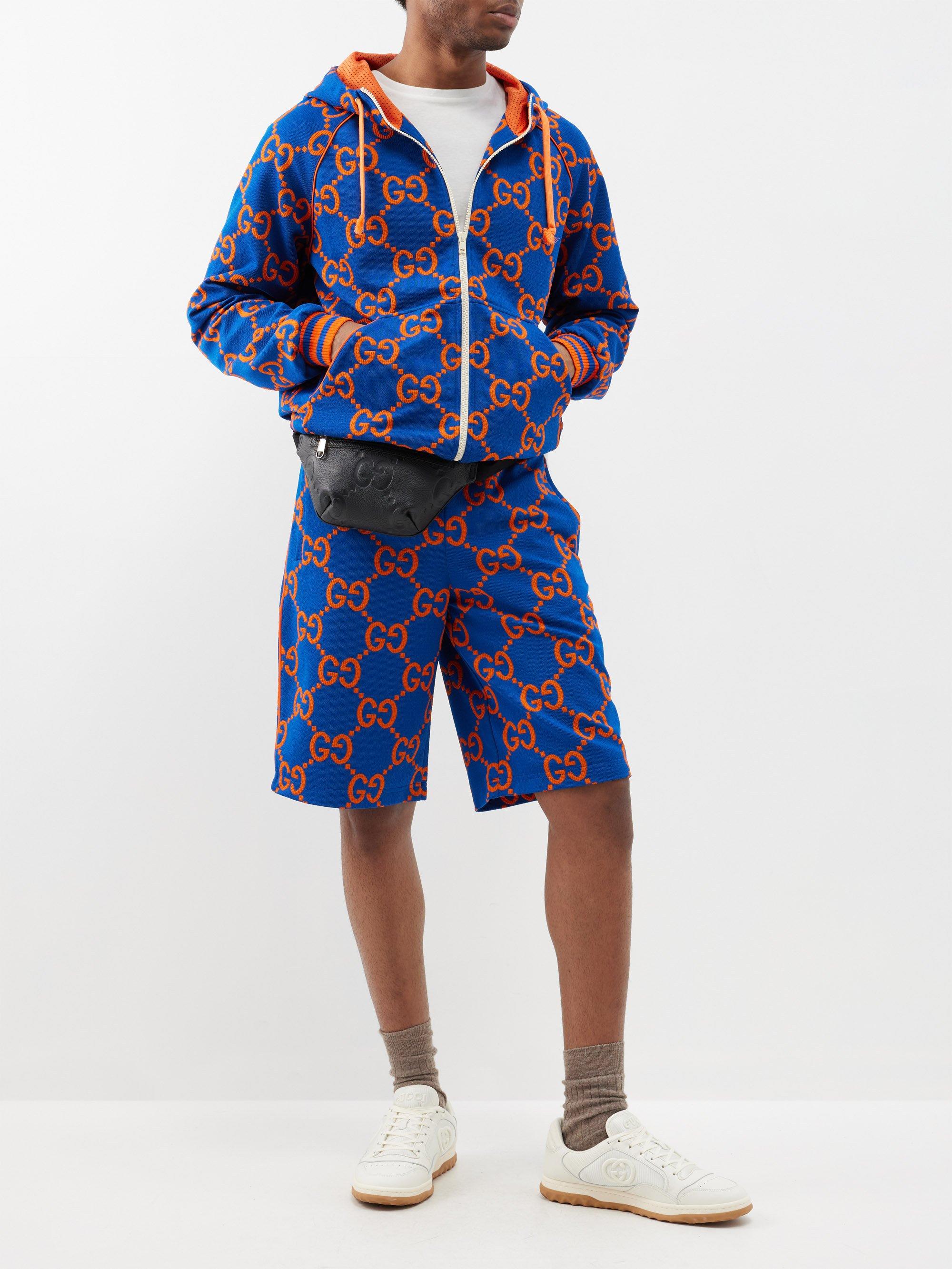 Gucci GG-jacquard Jersey Zipped Hoodie in Blue for Men | Lyst