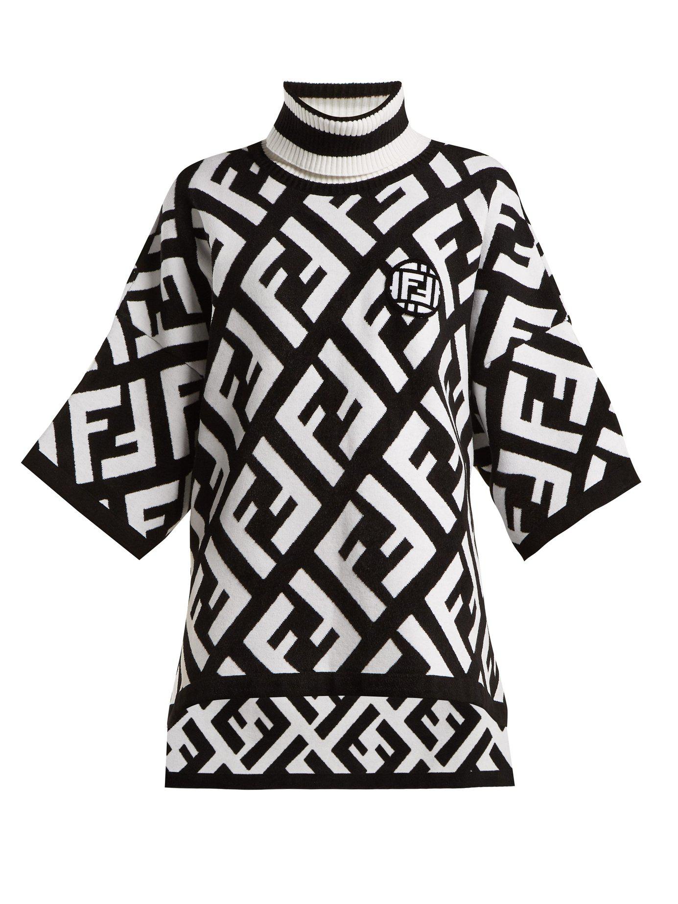 Fendi Wool Logo-jacquard Poncho in White Black (Black) | Lyst