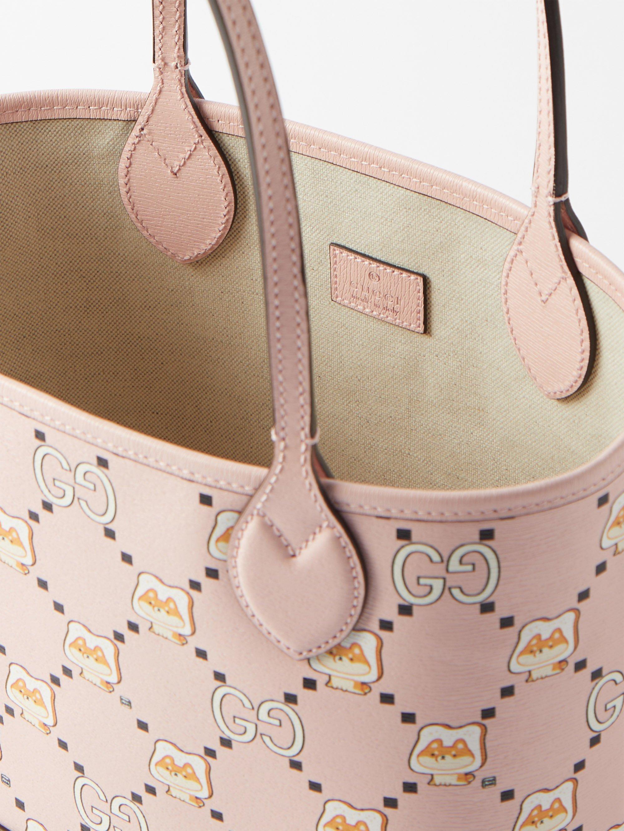 Gucci X Pikarar Printed Leather Tote Bag in Pink | Lyst