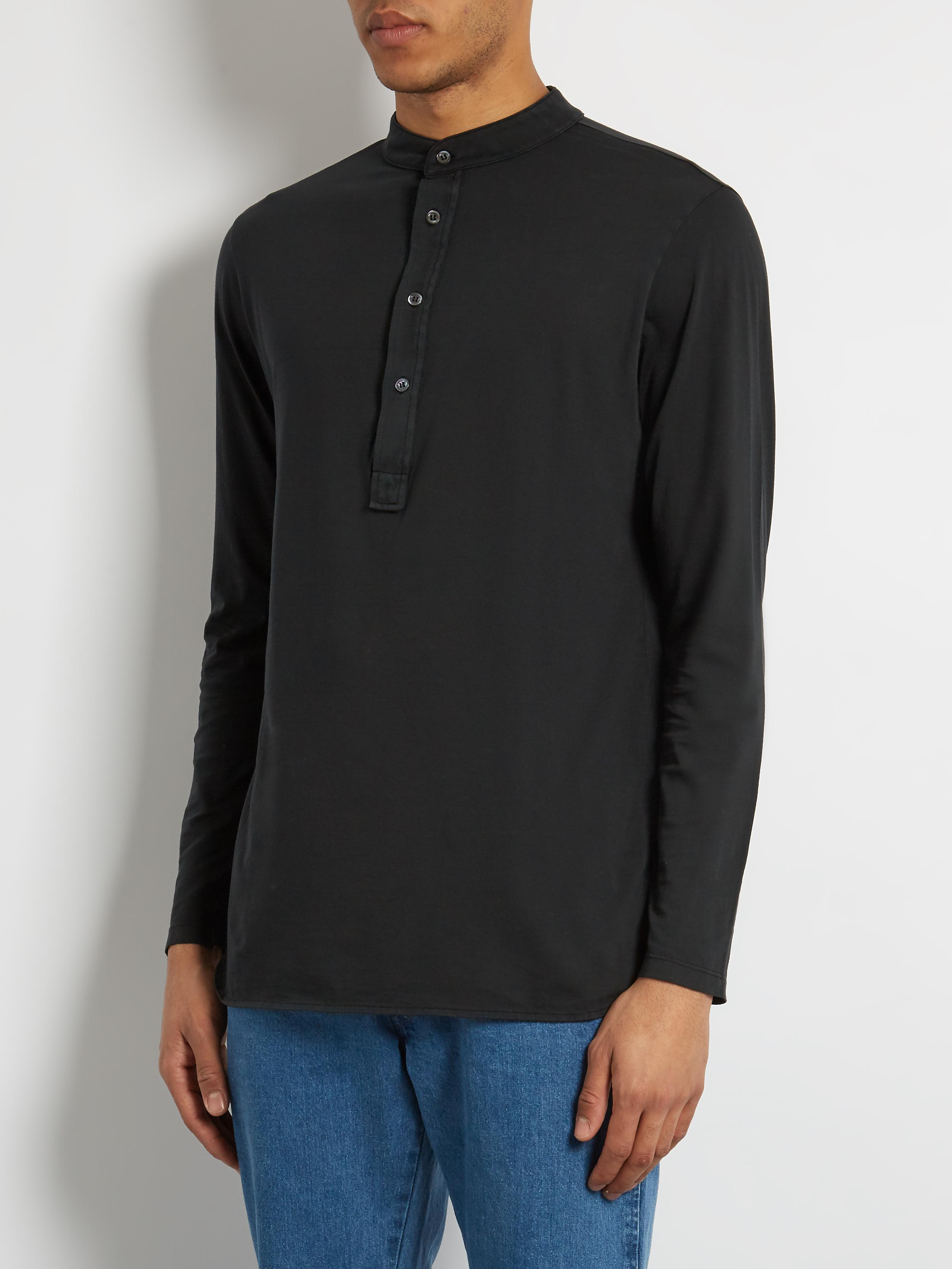 Download Barena Long-sleeved Cotton Henley T-shirt in Black for Men ...