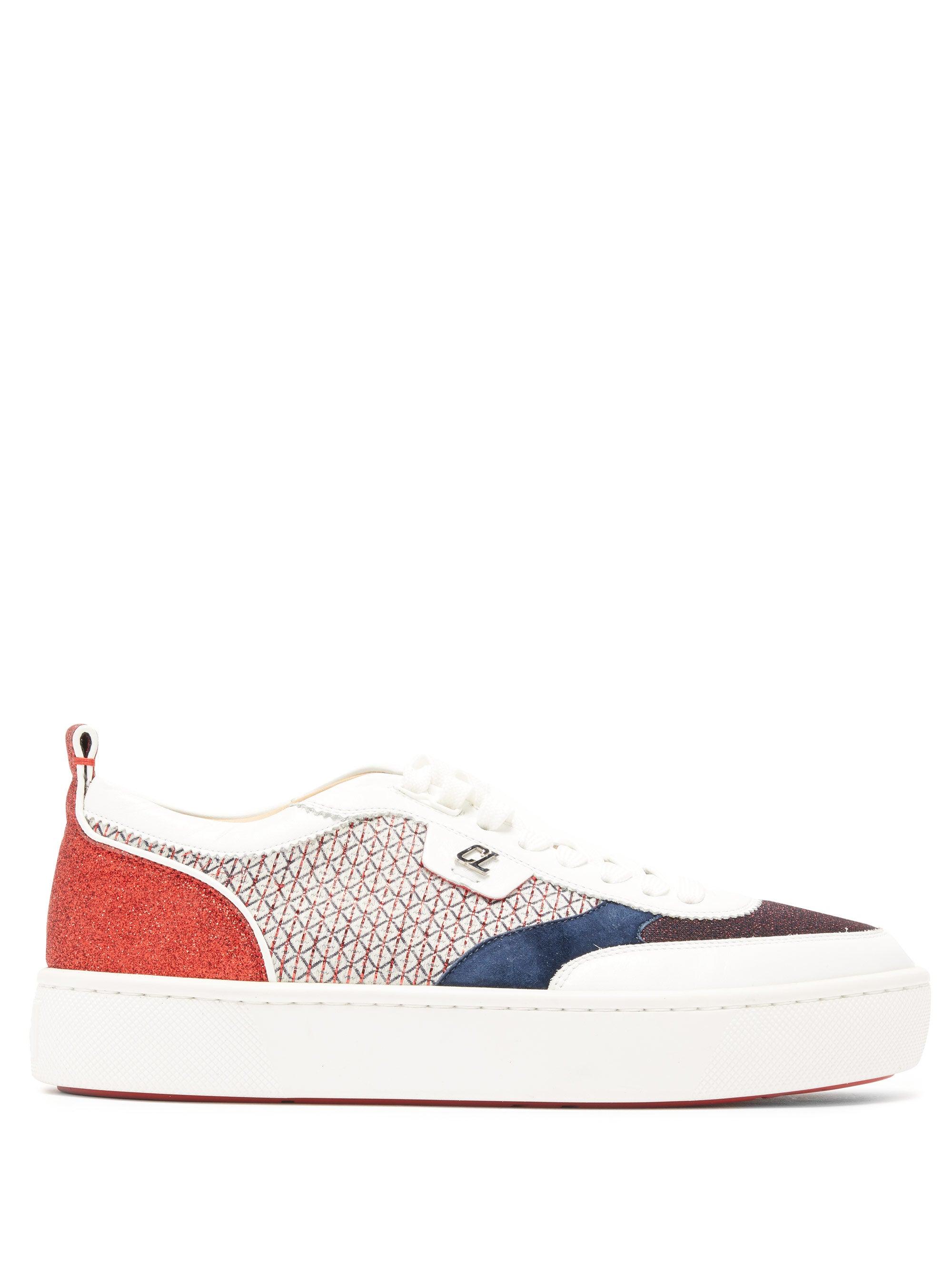 Christian Louboutin Happy Rui Glittered Leather Trainers in White 