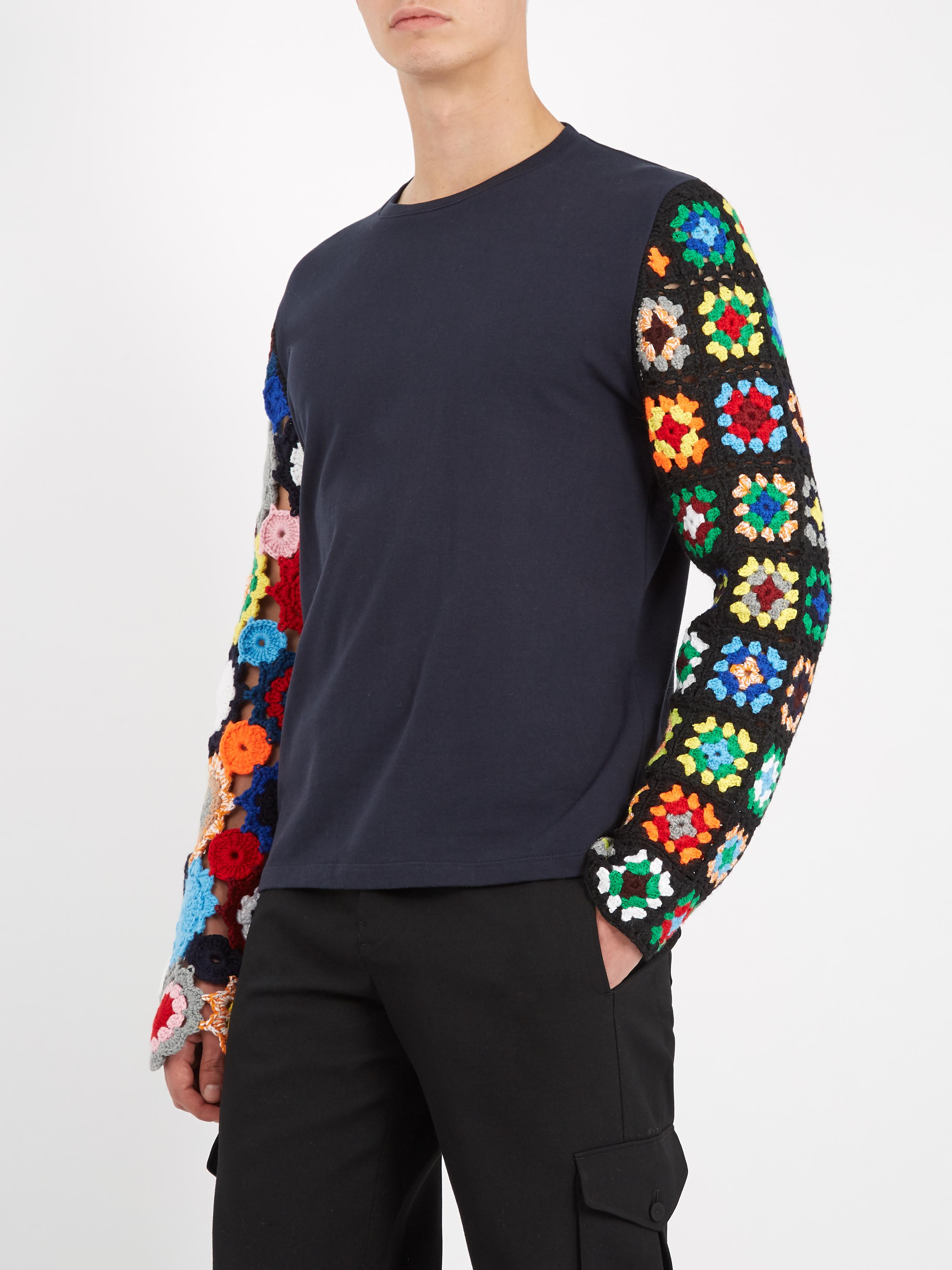 JW Anderson Long Crochet-sleeve Cotton T-shirt in Blue for Men | Lyst